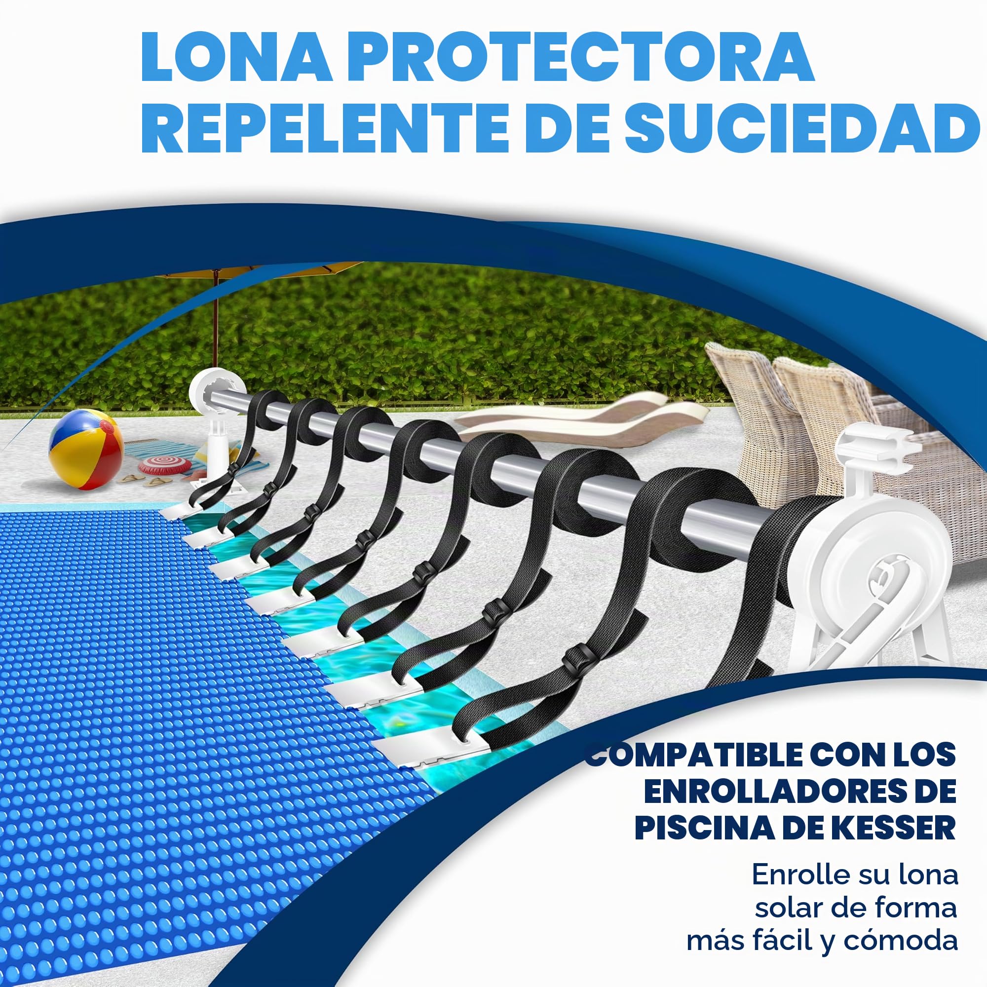 KESSER® Lona solar para piscina de 400 µm, lona solar rectangular de 600 x 400 cm, cubierta solar flexible que se puede cortar, lona para piscina para calentar el agua, cubierta solar con tijeras