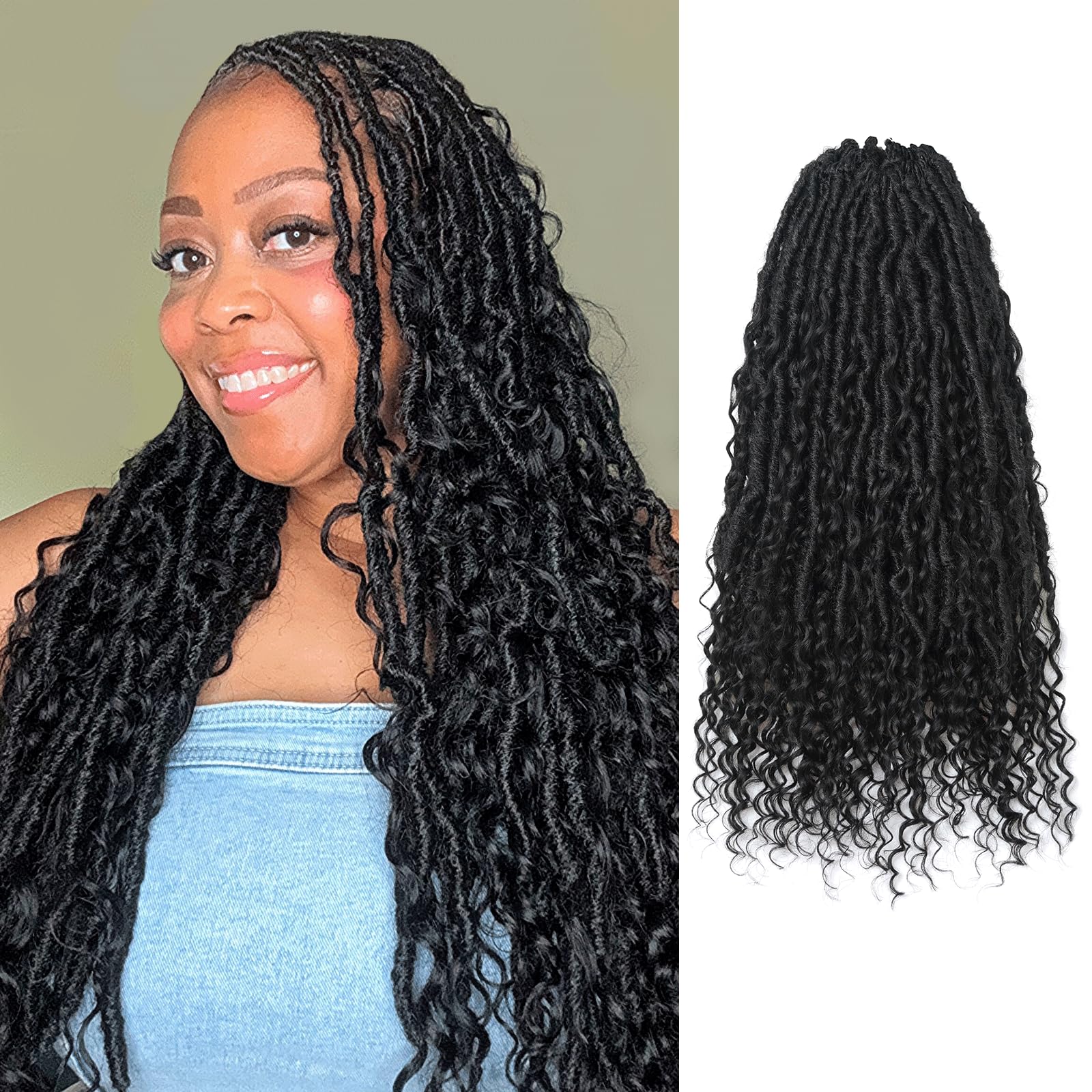 Photo 1 of Toyotress Boho Human Hair Locs - 24 Inch 8 Packs Pre-Looped Crochet Hair For Black Women Natural Black Crochet Braids Faux Locs With Human Hair Curls Braiding Hair (24 Inch, 8P-1B)
