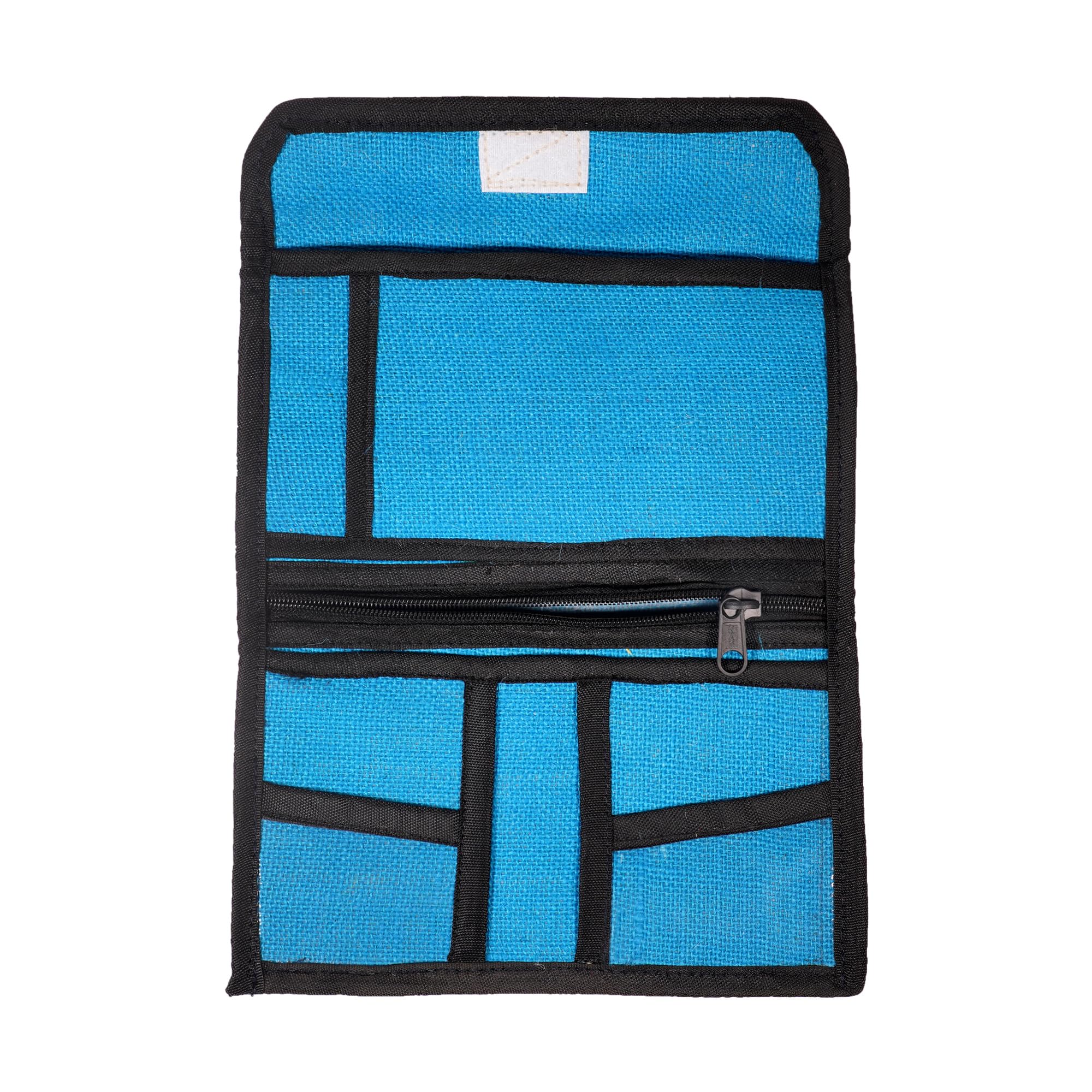 Jute Vehicle Document Organizer Wallet for Car and Bike with Zipper Pocket, 9 Transparent Slots for Driving License and RC, Blue, 22x33.5 cm-image-21