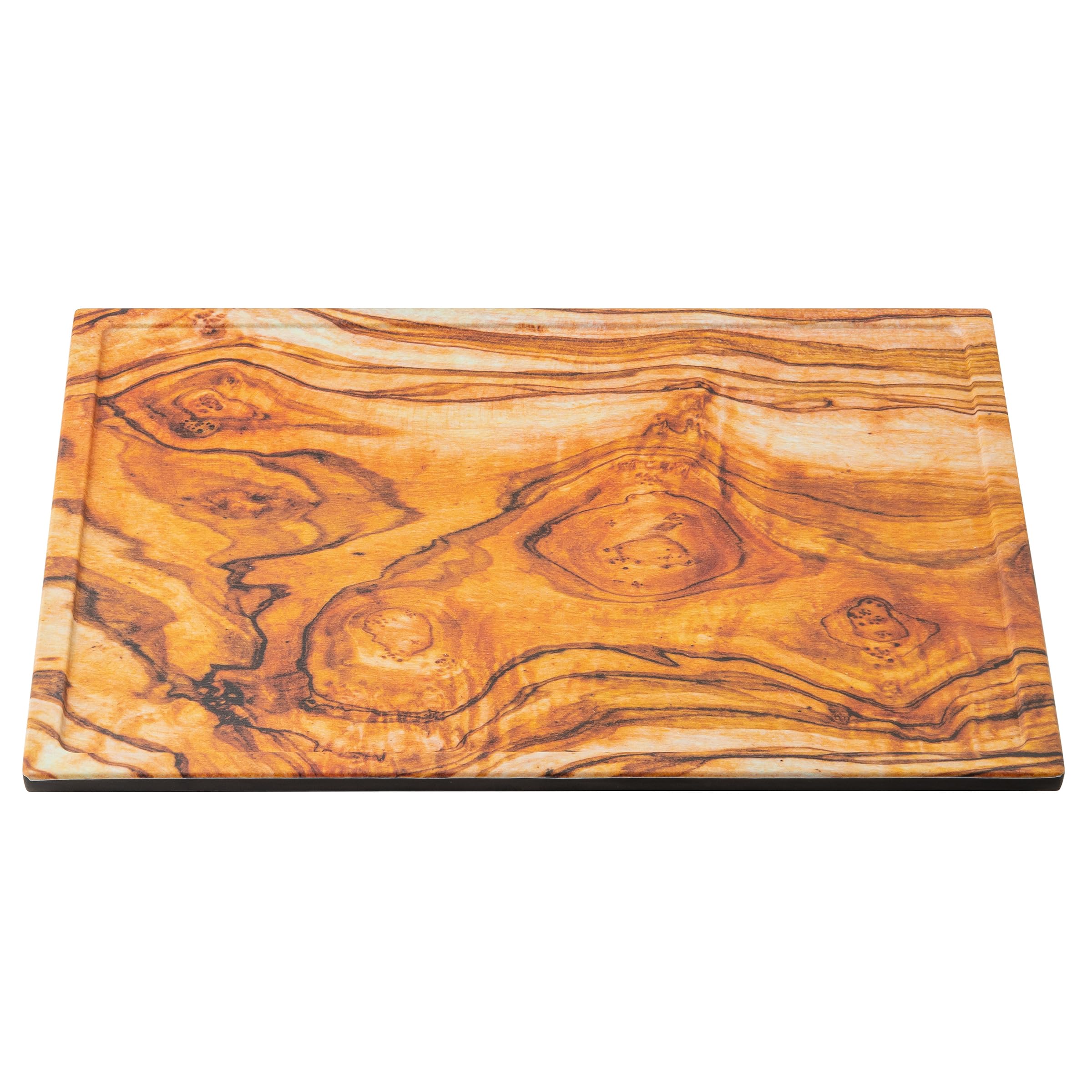 TableCraft Serving Tray, 12.75" x 10.375" x 0.625" Black Melamine with Olivewood Decal, Fits Half Size Gastronorm Crates, Decorative Professional Serving Surface for Catering, Buffet, and Display