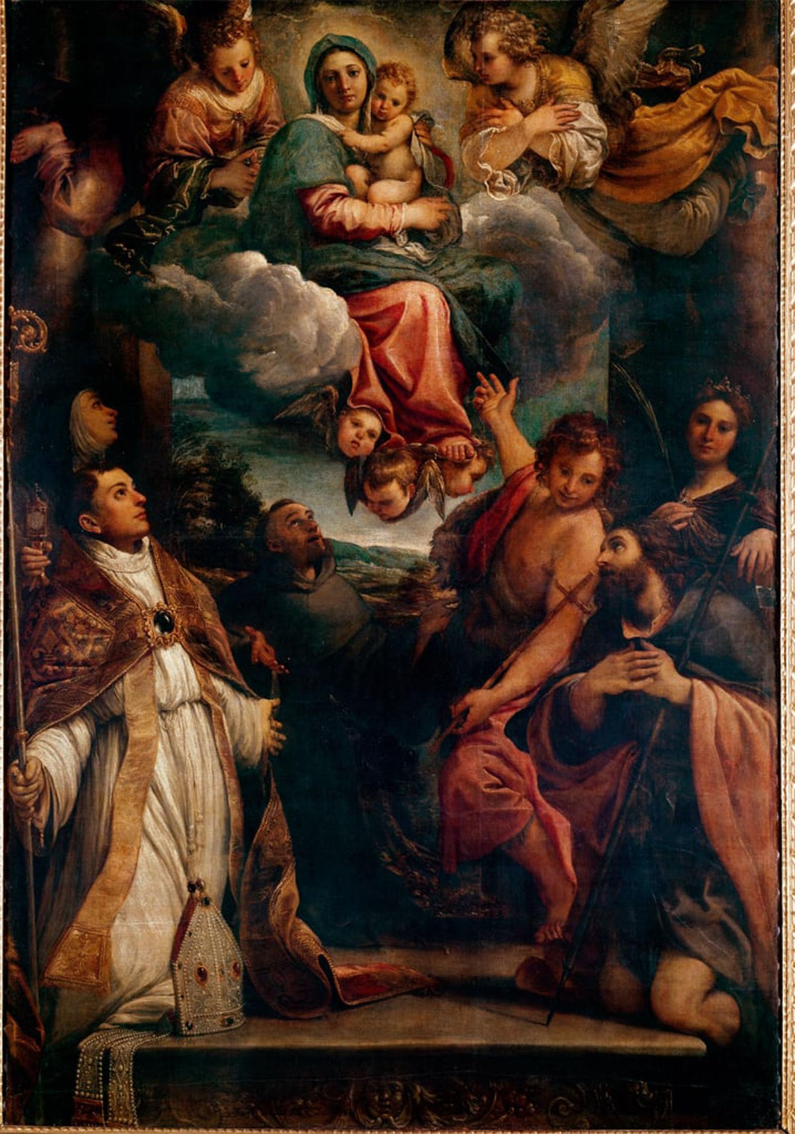 ARTXLXXBN Famous Print Painting Colorful Art Print Lady in Glory with the Child and Six Saints Lady of Saint Ludovic by Annibale Carracci Canvas Art Decorations for Home Decor 60x90cm