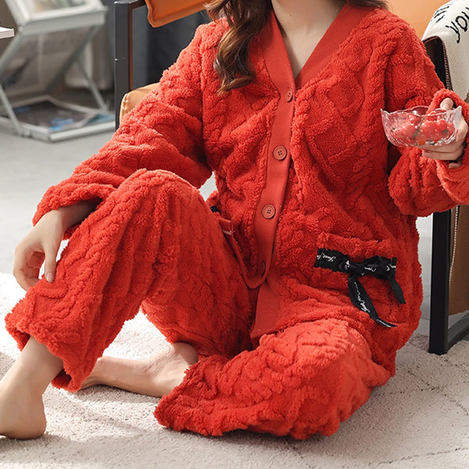 Zestaw piżam damskich Miękka bielizna nocna Pjs Flanelowa ocieplana piżama damska zimowa piżama zestaw bielizna nocna damska odzież domowa na co dzień PJ Set Loungewear Bielizna nocna (Color : G, Si