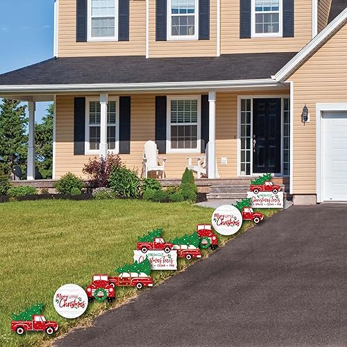 Miniatura 4 de Árbol de Navidad con texto en inglés "Merry Little Christmas", decoración para césped, camión rojo al aire libre y coche, decoración para patio de