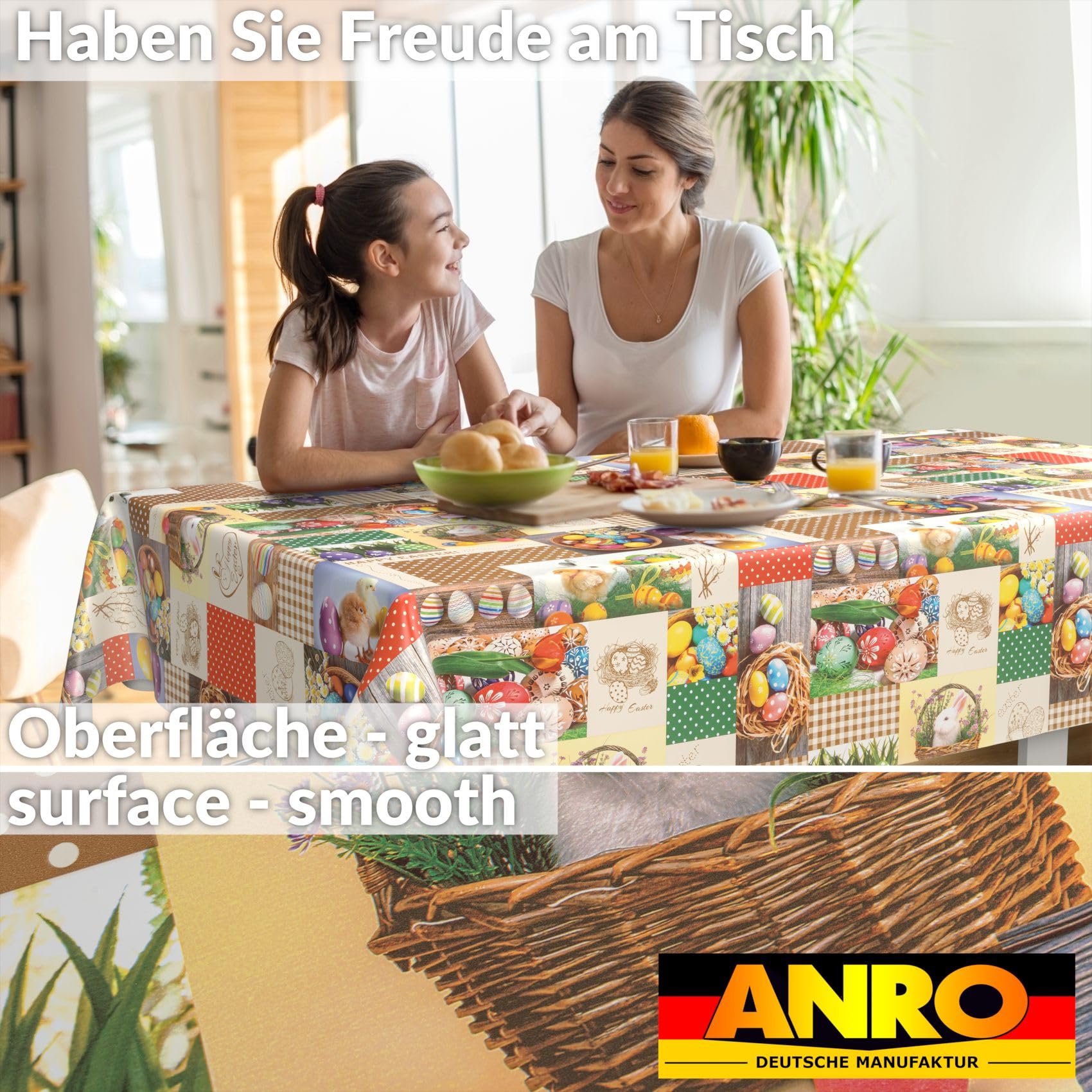 ANRO Ostara Oilcloth Tablecloth, Washable, Oilcloth, Garden Tablecloth, Outdoor, Indoor, 100 x 140 cm, Cut Edge - Image 3