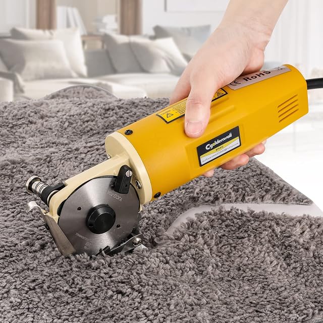 CGOLDENWALL YJ-70A Electric Fabric Cutter with 25mm Maximum Cutting Thickness& 2400rpm Blade Rotating Speed& 70mm Blade Size& Automatic Sharpening Function Ideal for Textile/Leather/Paper Cutting 220V