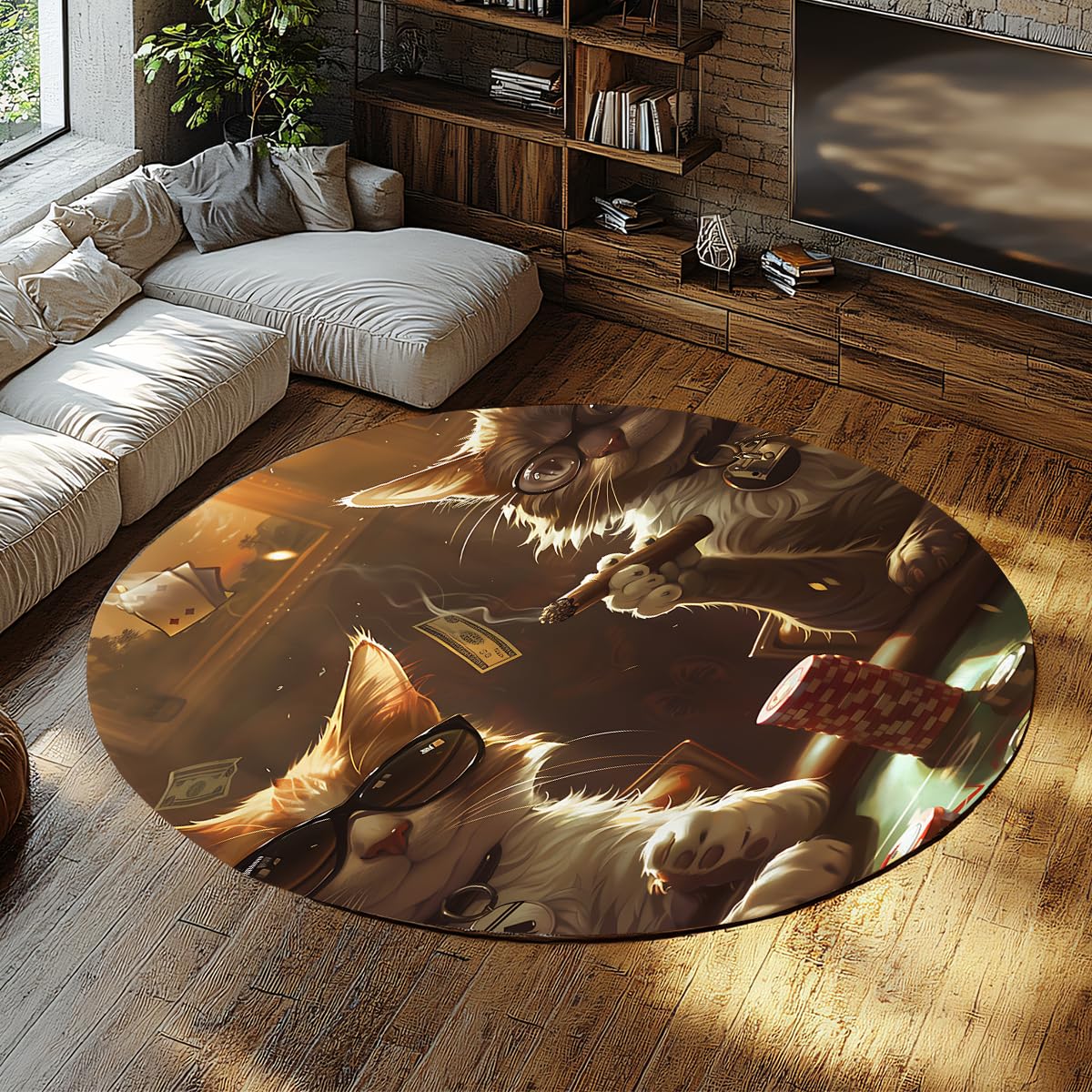 Tappeto rotondo lavabile Carta moda Gatti Design Tappeto a pelo corto Cerchio antiscivolo Tappeti pieghevoli morbidi per l'arredamento cucina soggiorno 80cm