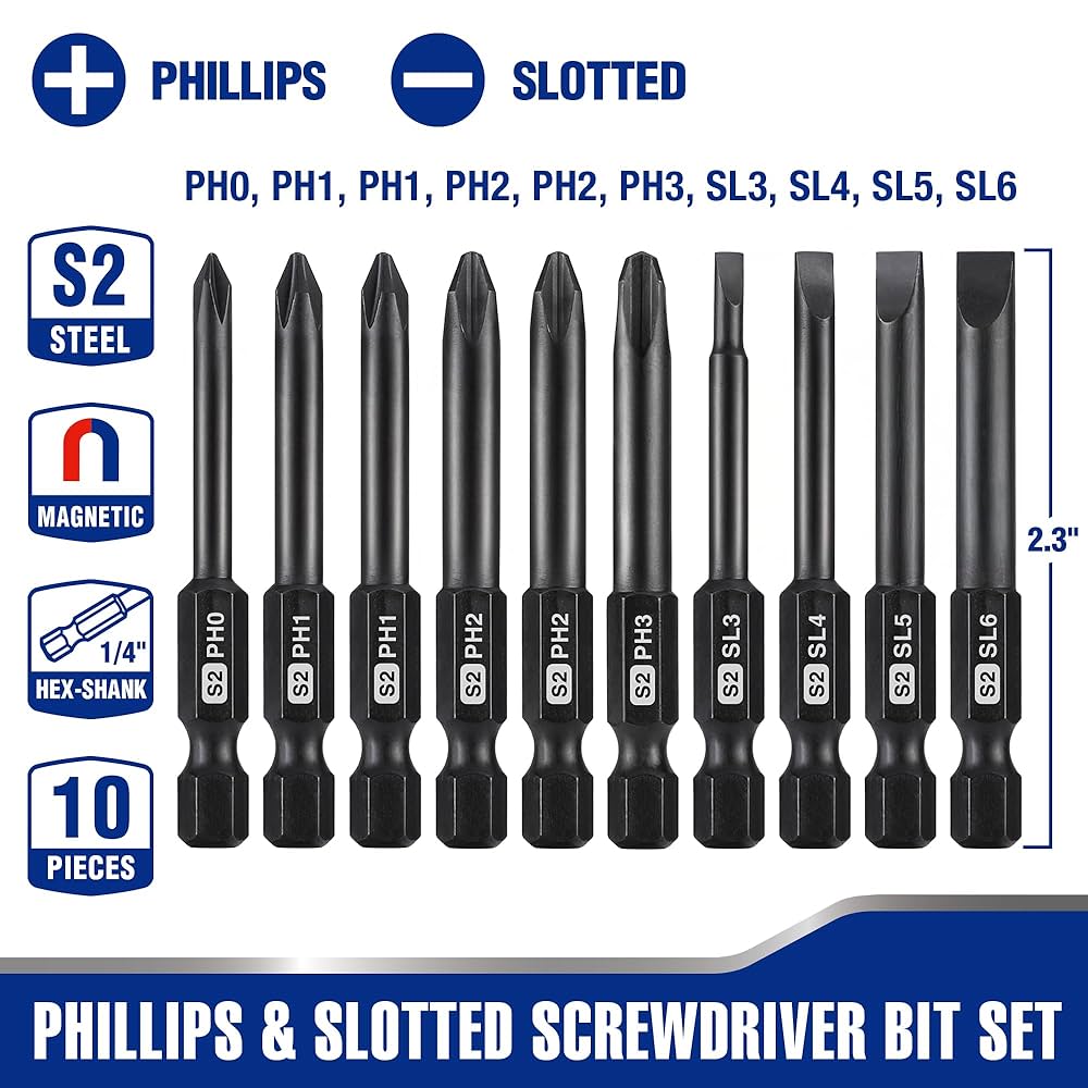 【CPC-L24】Biro WORKPRO 10pcs Slotted Phillips Screwdriver Bit Set, CNC