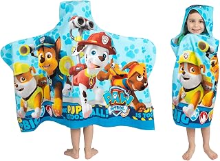 Franco Paw Patrol Blue Hooded Towel Wrap for Kids - Soft Cotton Terry Bath Pool Beach Towel 24x50 Inches