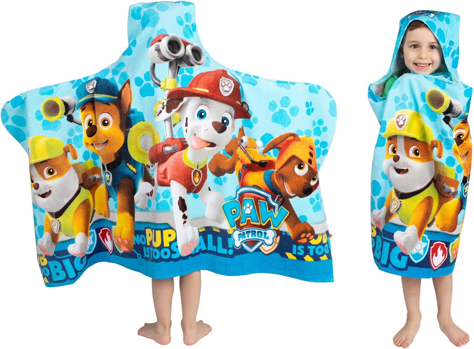 Franco Kids Bath and Beach Soft Cotton Terry Hooded Towel Wrap, 24" x 50", Paw Patrol Blue