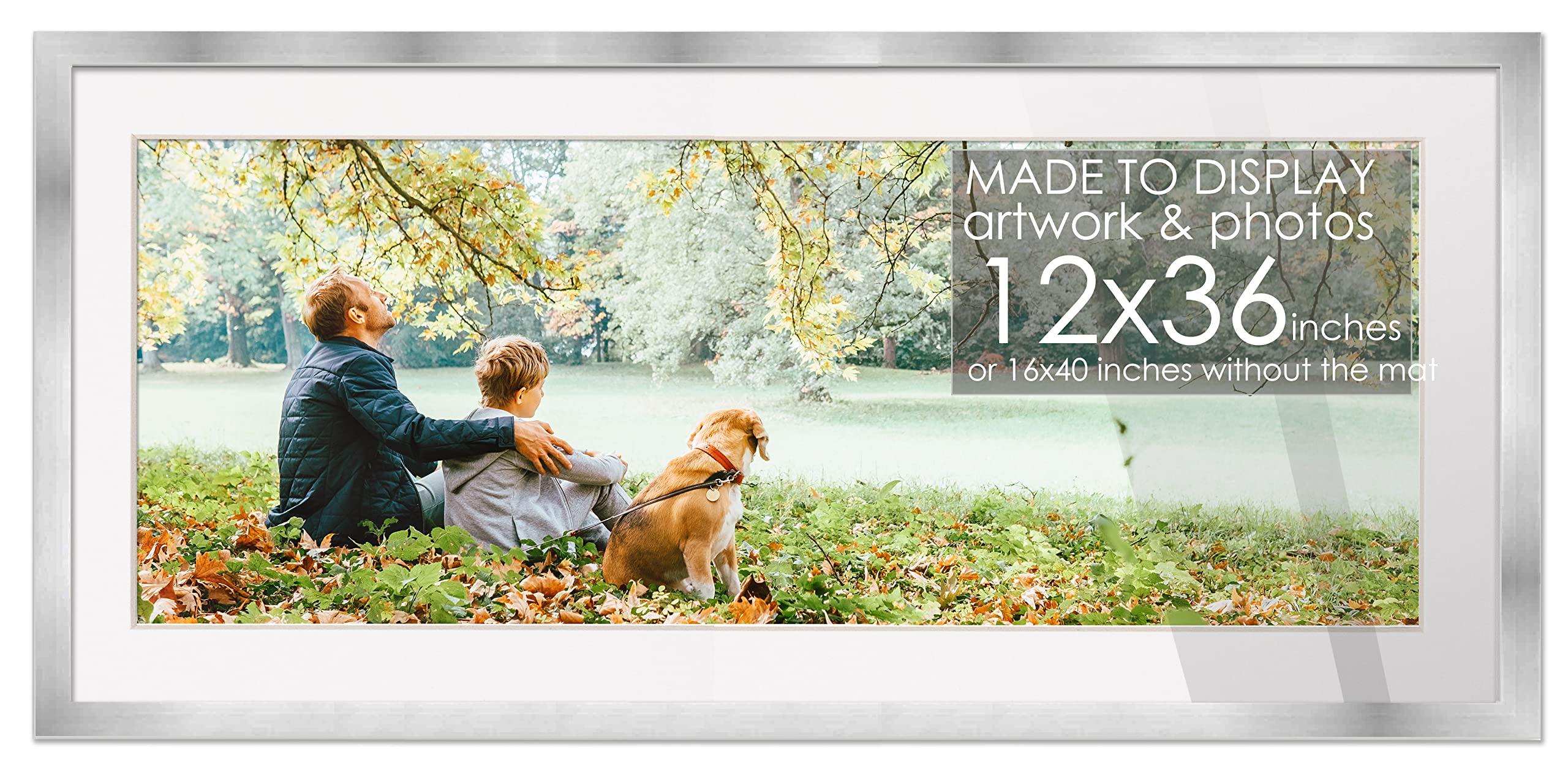 Amazon.com - 12x36 Silver Wood with White Mat | 16x40 Frame Matted