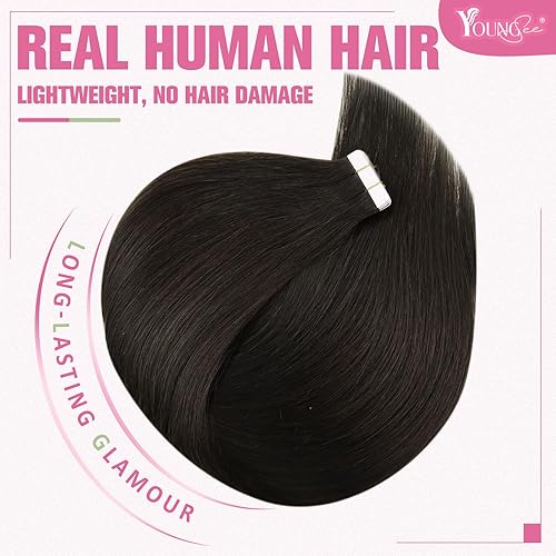 Miniatura 2 de YoungSee Extensiones de cabello humano con cinta, extensiones de cabello humano real, color marrón oscuro, extensiones de cabello Remy con cinta