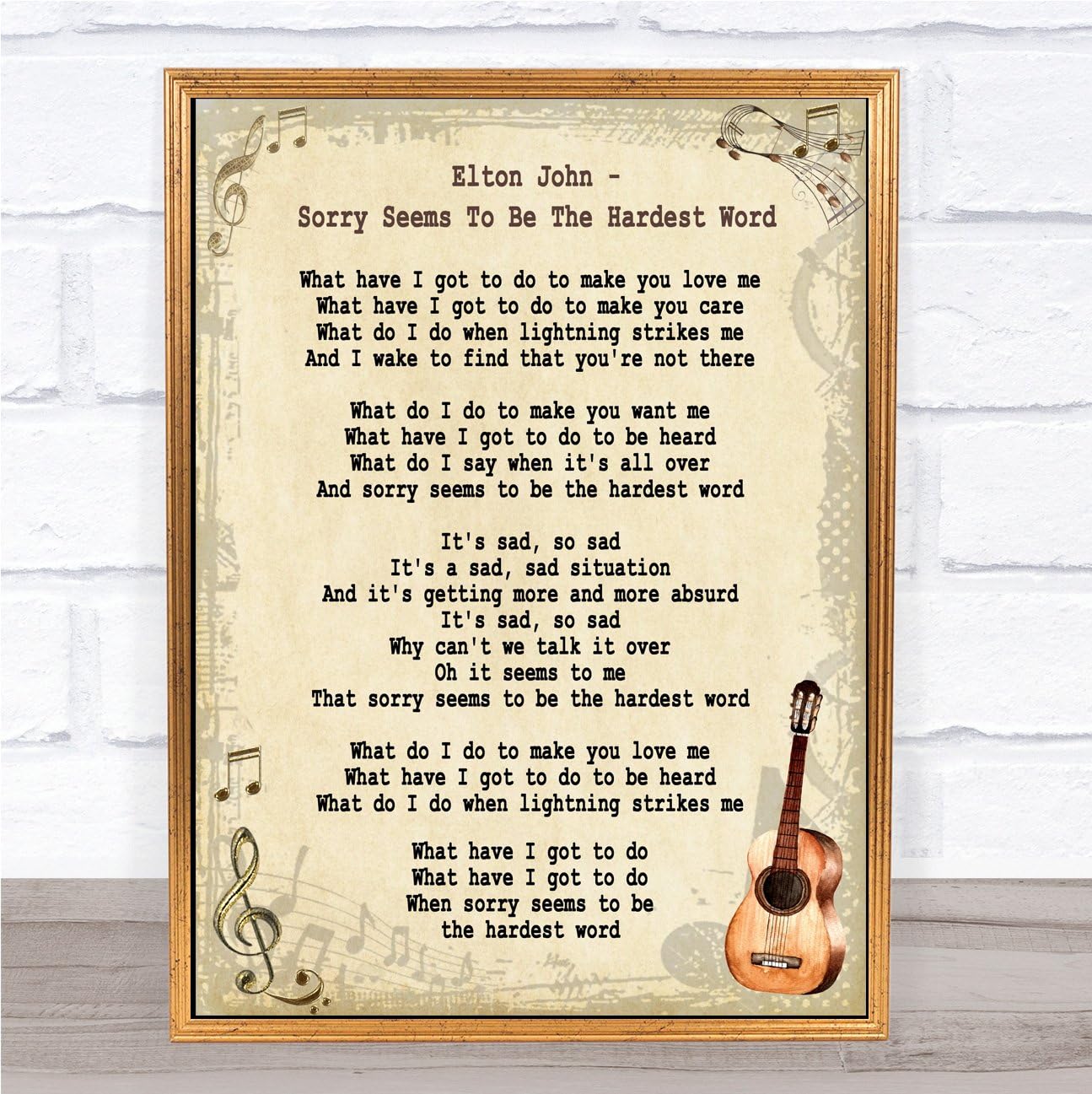 Amazon Com Sorry Seems To Be The Hardest Word Song Lyric Vintage Quote Print Office Products