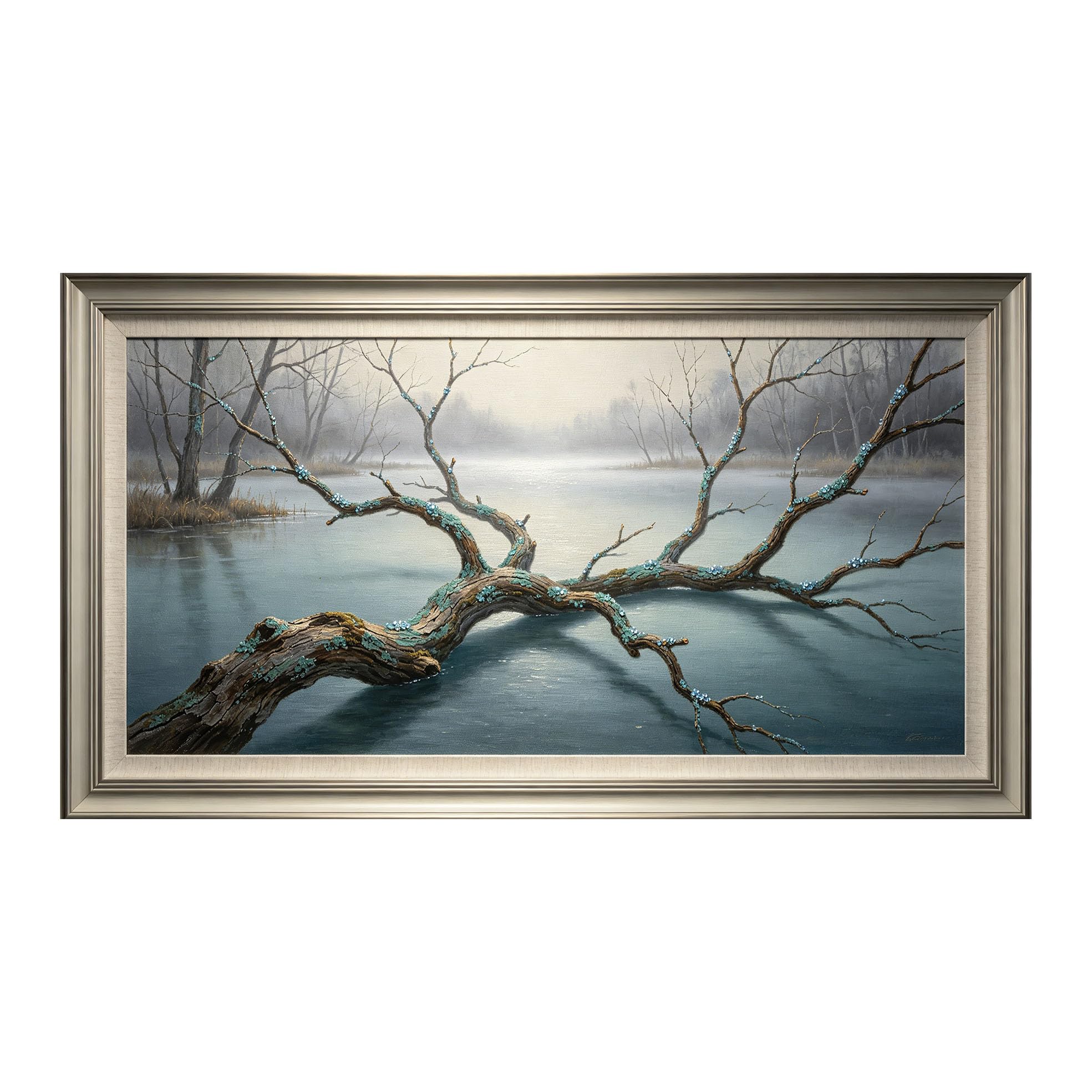 Yzpallescene 3D Framed Wall Art 50cm×100cm Misty Lake Seascape Watercolor Impressionist Large Size SelfAdhesive Removable Wall Decor Prints Artwork for Living Room Bedroom Office