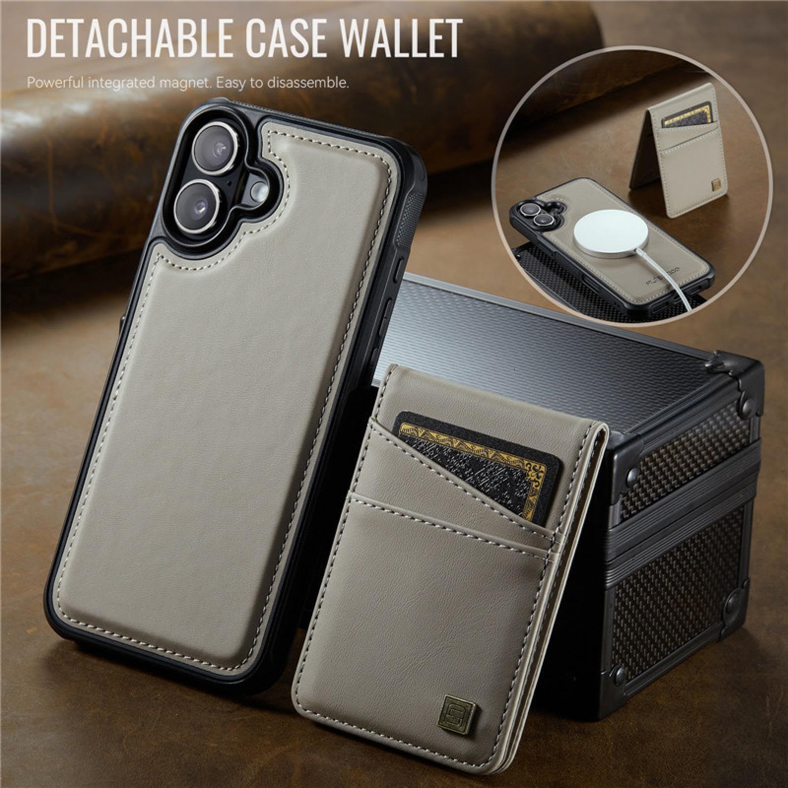 Für iPhone 15 Plus magnetische kabellose Ladehülle aus Leder mit Brieftaschen-Kartenfach und Klappständer (für iPhone 15 Plus/Pink)