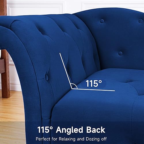 Miniatura 6 de Alkmaar Chaise lounge de terciopelo moderna silla de descanso con botones y patas de madera maciza silla tapizada para interiores para sala de estar