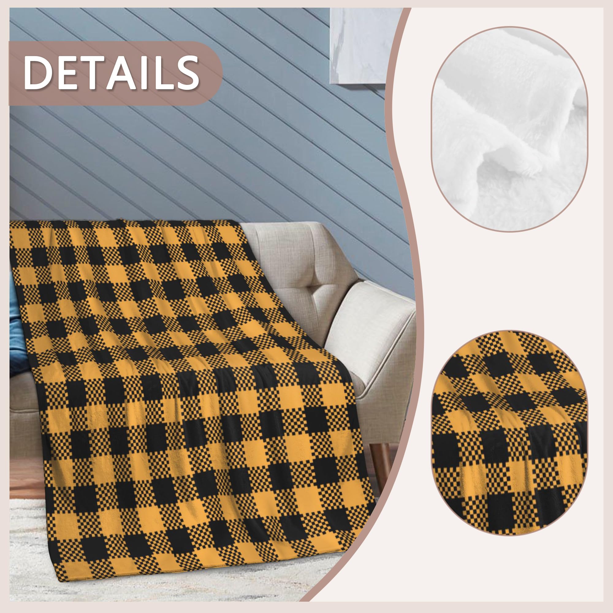 Manta de cuadros escoceses negros y naranjas, manta de franela naranja para Halloween, unisex, manta ligera y suave para niñas, niños y adultos, sofá de 50 x 60 pulgadas