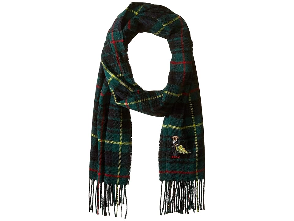 

Polo Ralph Lauren Bear Embroidered Plaids Scarf (College Green Tartan) Scarves
