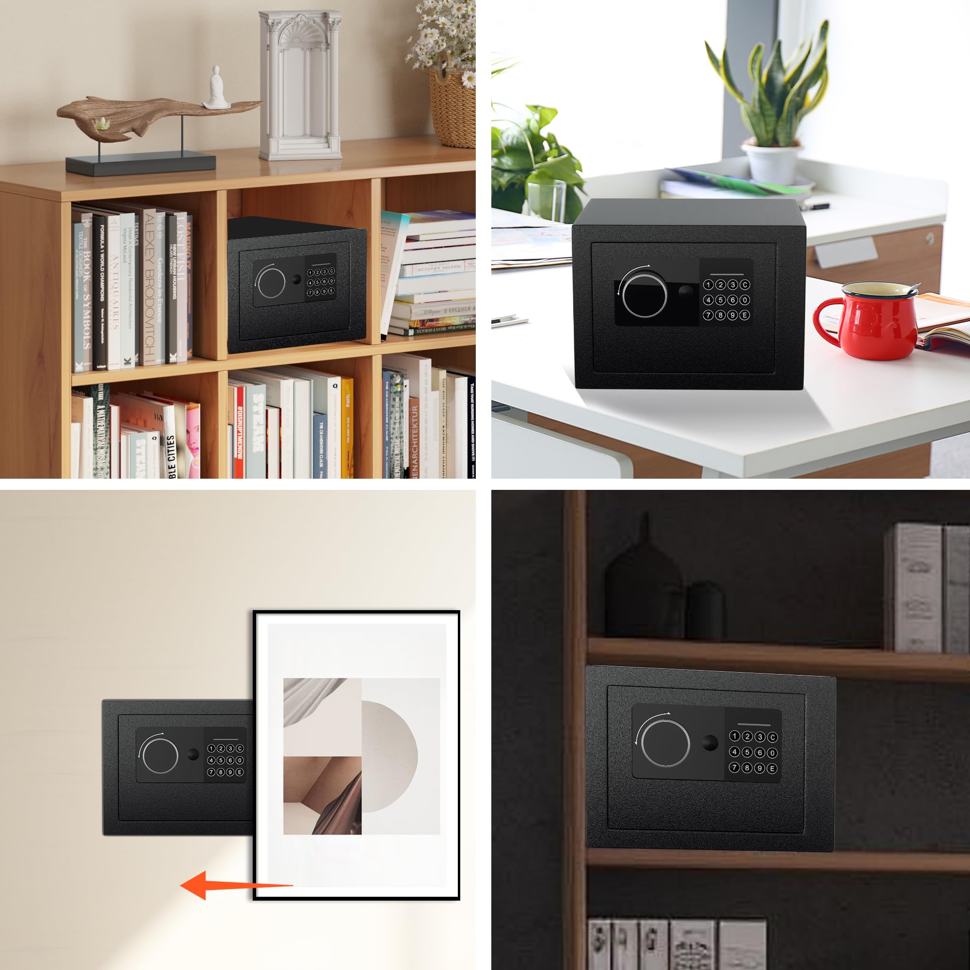 Petit Coffre Fort Électronique Numérique, Coffre-fort en Acier de 6.6L avec Serrure Électronique et 2 Clés, Coffre Fort Mural t pour Argent Bijoux Documents Noir