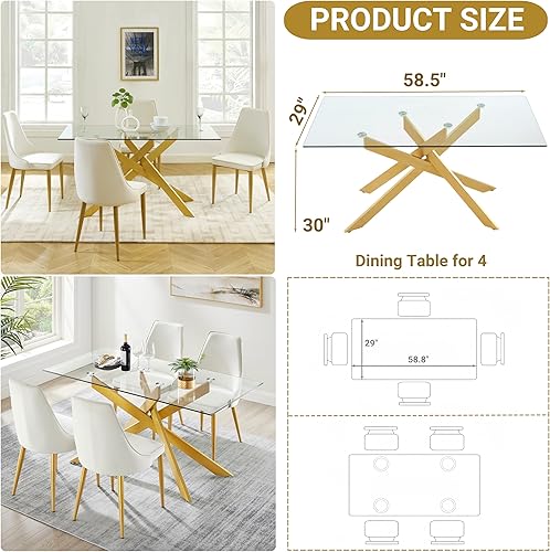 Miniatura 5 de Edwin's Choice 58.5” Rectangle Glass Dining Table, Tempered Glass Table Top and Metal Tubular Legs, Modern Style Table for Home, Kitchen, Dining