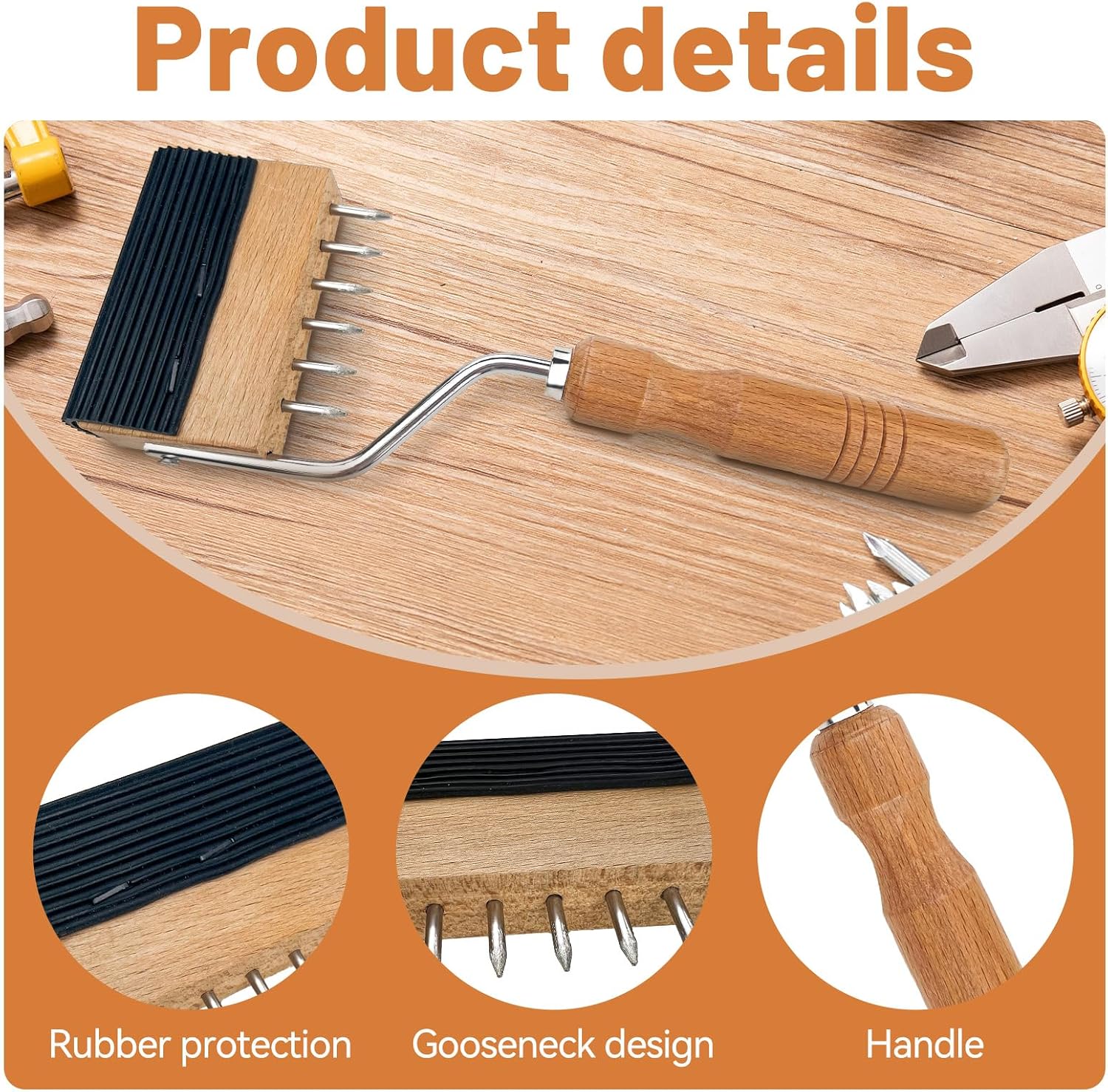 Gooseneck Webbing Stretcher, 11×3.6×1.1in Fabric Stretcher with Stainless Steel Pins/Rubber Pad, Upholstery Tools for Stretching Leather/Canvas and Tidying The Carpet (Brown)