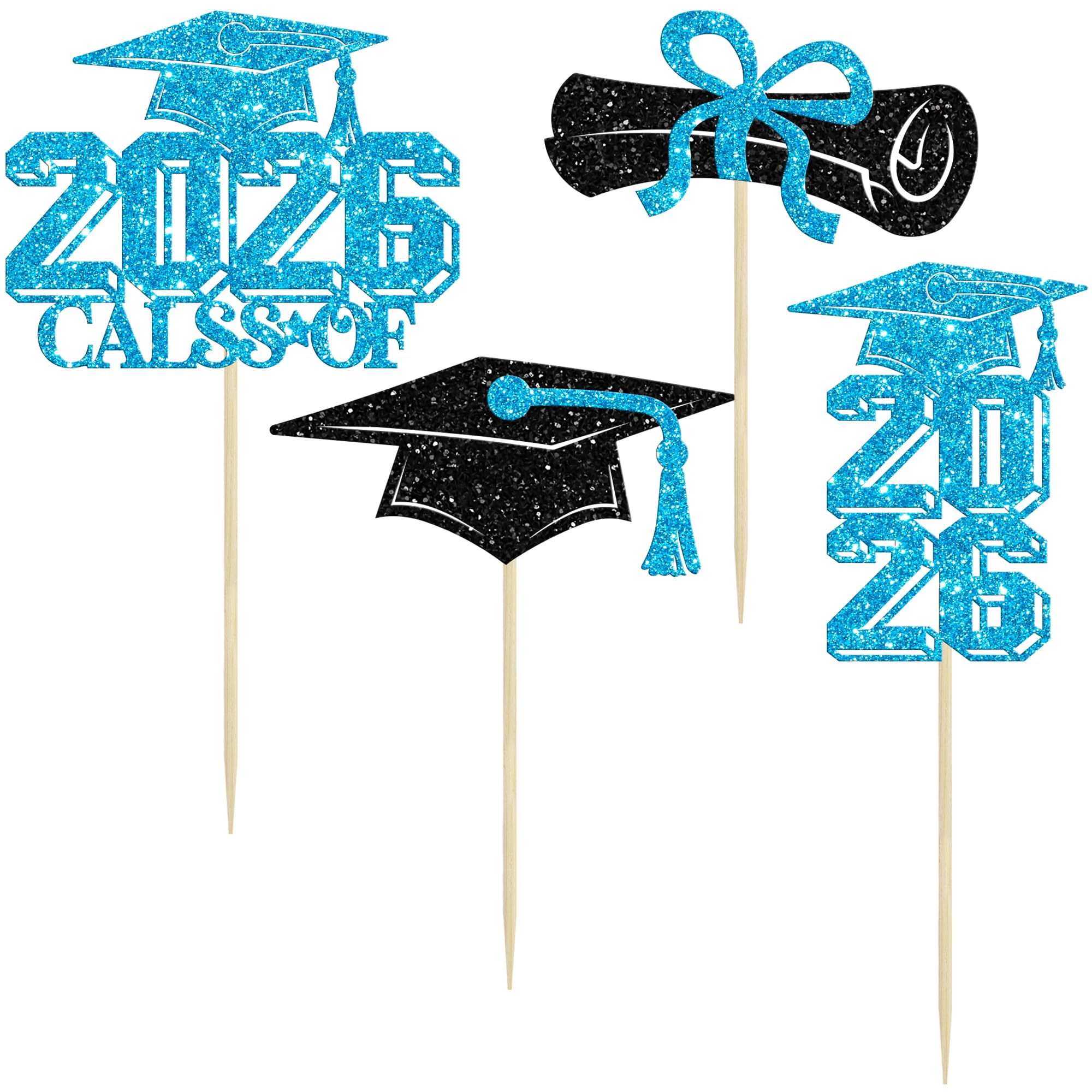 Gyufise 36Pcs 2026 Graduation Theme Cupcake Toppers Glitter Class of 2026 Graduation Cap Diploma Cupcake Picks 2026 Graduate Theme Party Cake Decorations Supplies Light Blue - Image 3