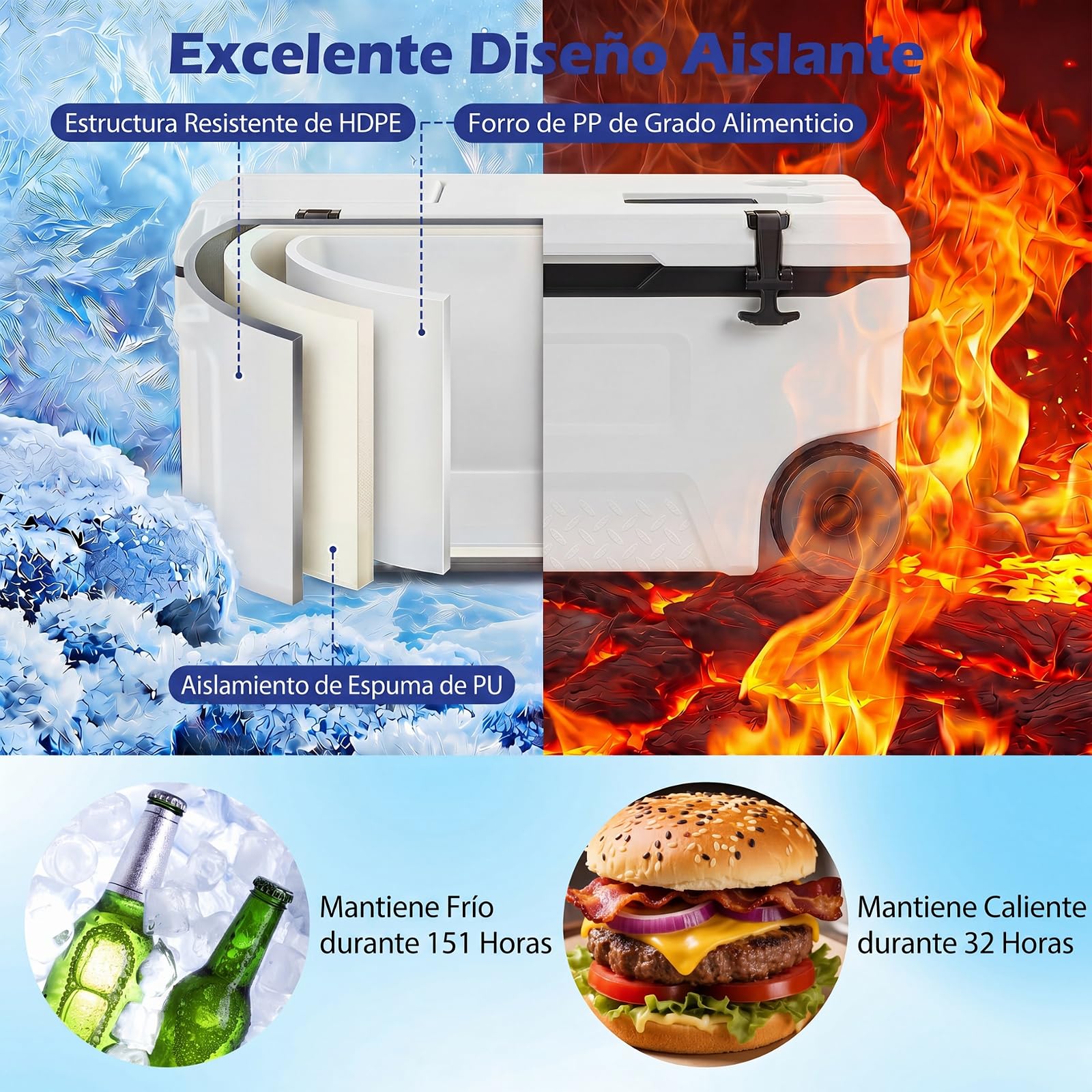 COSTWAY Nevera con Ruedas de 50/70L, Nevera Portátil con Carcasa Rígida HDPE, Interior Alimentario PP, Ventana Abatible, Portavasos, Cooler Portátil para Playa Camping