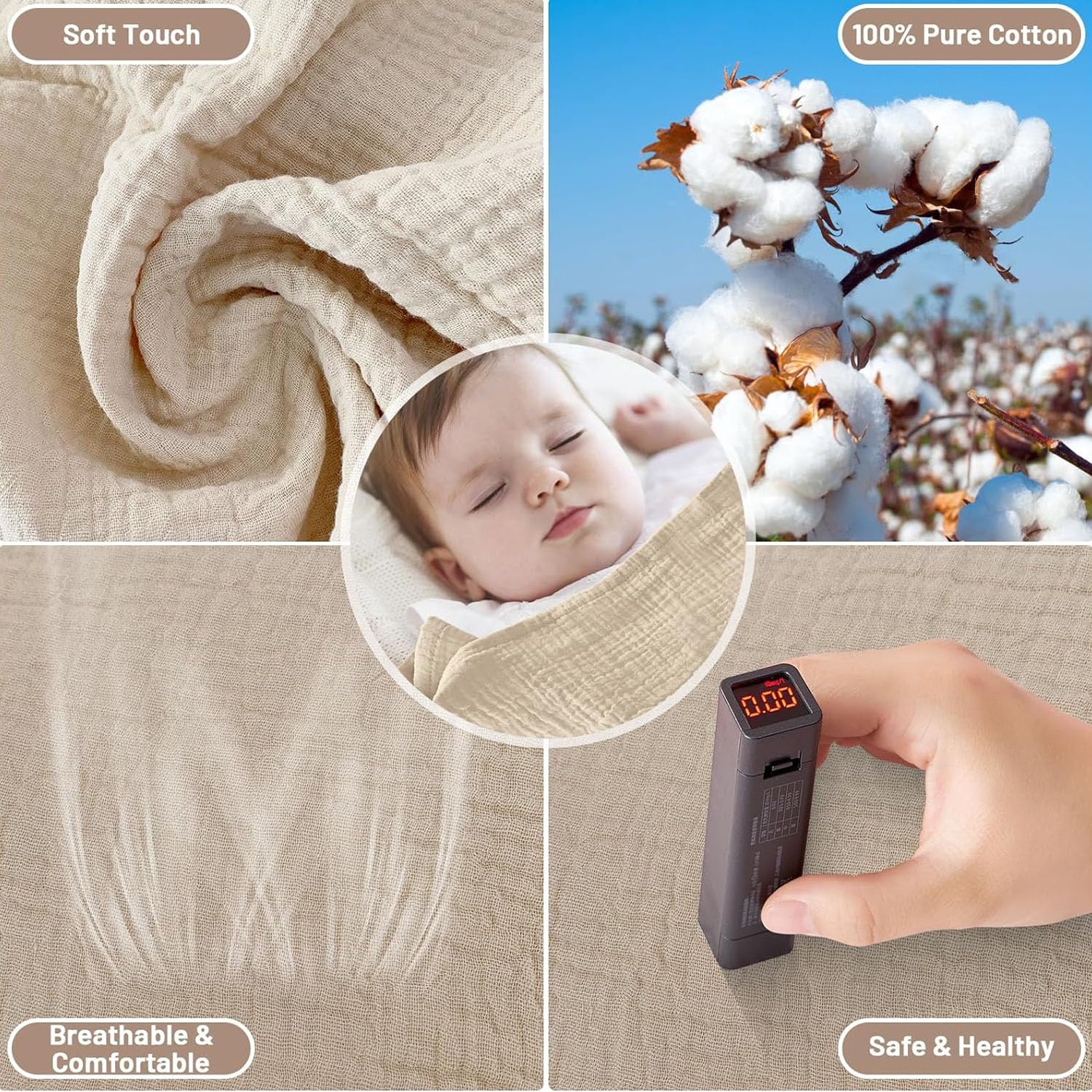 Stillabdeckung, Privatsphäre, Baumwolle, Stilltuch, Poncho, 360 Grad, atmungsaktiv, bequem, Stillabdeckung mit verstellbaren Trägern, Stilldecke (Khaki)