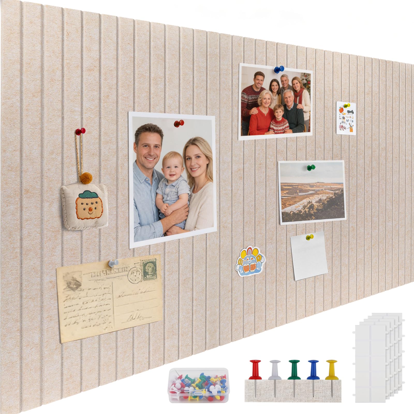 ddckj 120x90cm Large Cork Board 0.9cm Thick Felt Bulletin Board with 100 Push Pins and Adhesive Sticker, Felt Wall Tiles Office Kitchen School for Photos Memos, Dark Camel