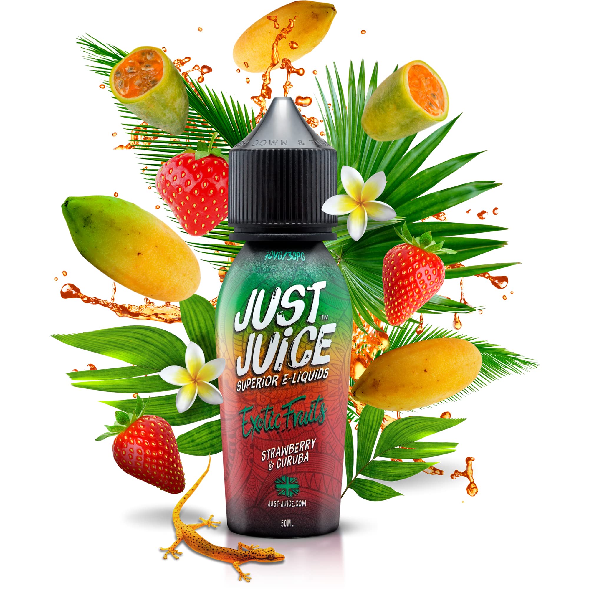 Just Juice Vape Liquid with No Nicotine, 50ml 0mg Shortfill Eliquid, 70/30 Vape Juice in 60ml Bottle, Space for 10ml of Nicotine Shot or Nic Salts, Fruity E Liquid, Strawberry & Curuba