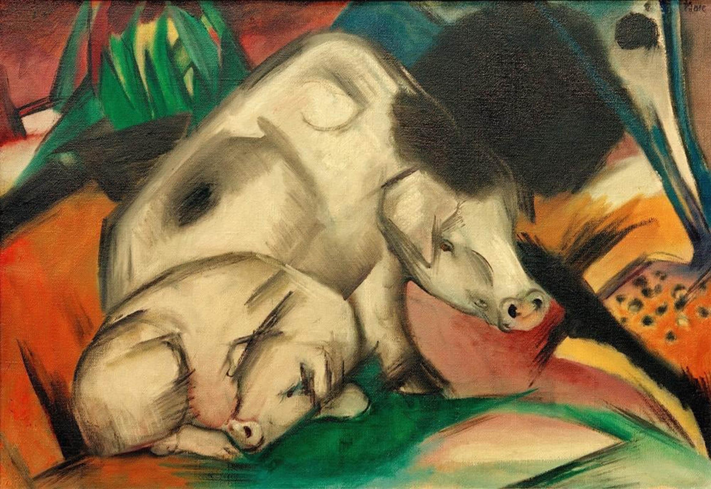 SERENDIPITP Abstract Painting Mural Print Picture Wall Decor Painting Pigs by Marc Vintage Wall Artwork for Home Decor 60x90cm