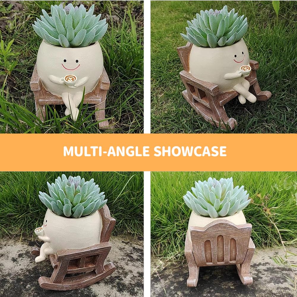 KBIBCK Smile Face Planter Pot, Cute Plant Pot with Face, Resin Swinging Sit Flower Pot with Drainage Hole - Image 3