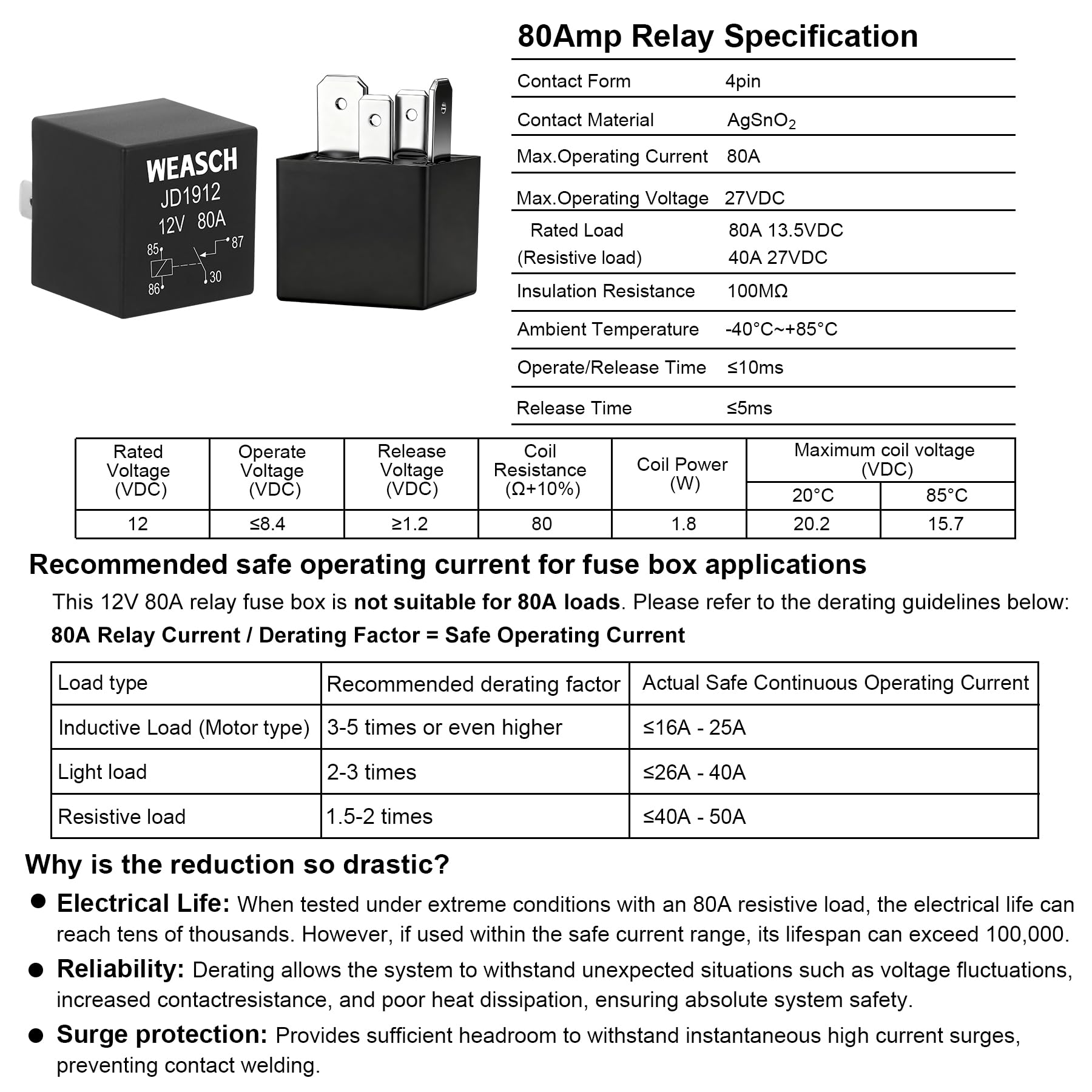 Scatola relè 12 V 80 Amp, scatola relè precablata a 6 vie, 4 relè e 6 fusibili a lama ATC/ATO, pannello relè universale, per auto, camion, jeep, barche marine