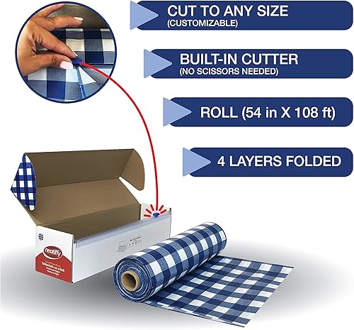Miniatura 5 de Neatiffy - Rollo de mantel de plástico desechable e impermeable de 54pulgadas x 108pies, para mesas de cualquier forma, pícnics, fiestas, banquetes,