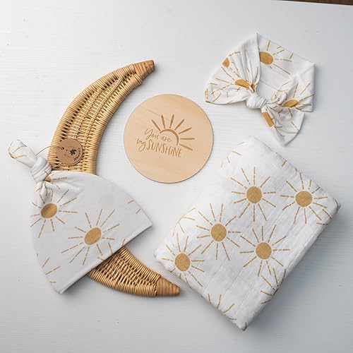 Miaoberry Juego de manta de muselina de algodón 100% orgánico para bebé, rayos de sol bohemios dorados, género neutro para niños y niñas, rayos de