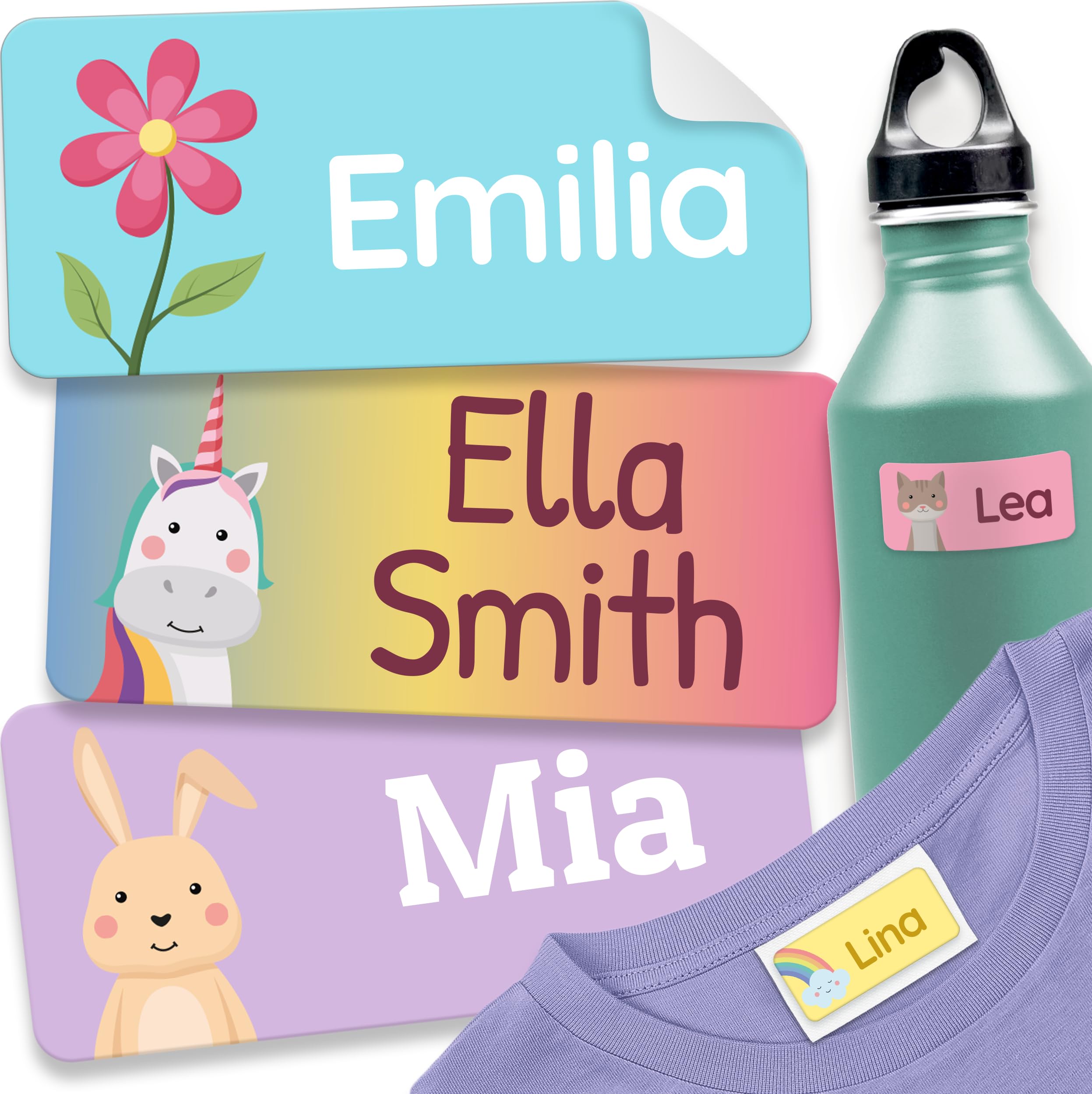 120 Stick on Name Labels for Clothes Kids - Personalised Name Tags for Clothes, School and Nursery - Waterproof and No-Iron Name Stickers for Kids