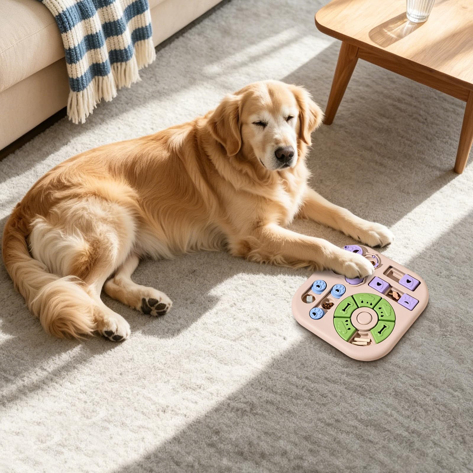 Jouet puzzle pour chien - Jeu de réflexion interactif - Cachette à friandises - Jaune