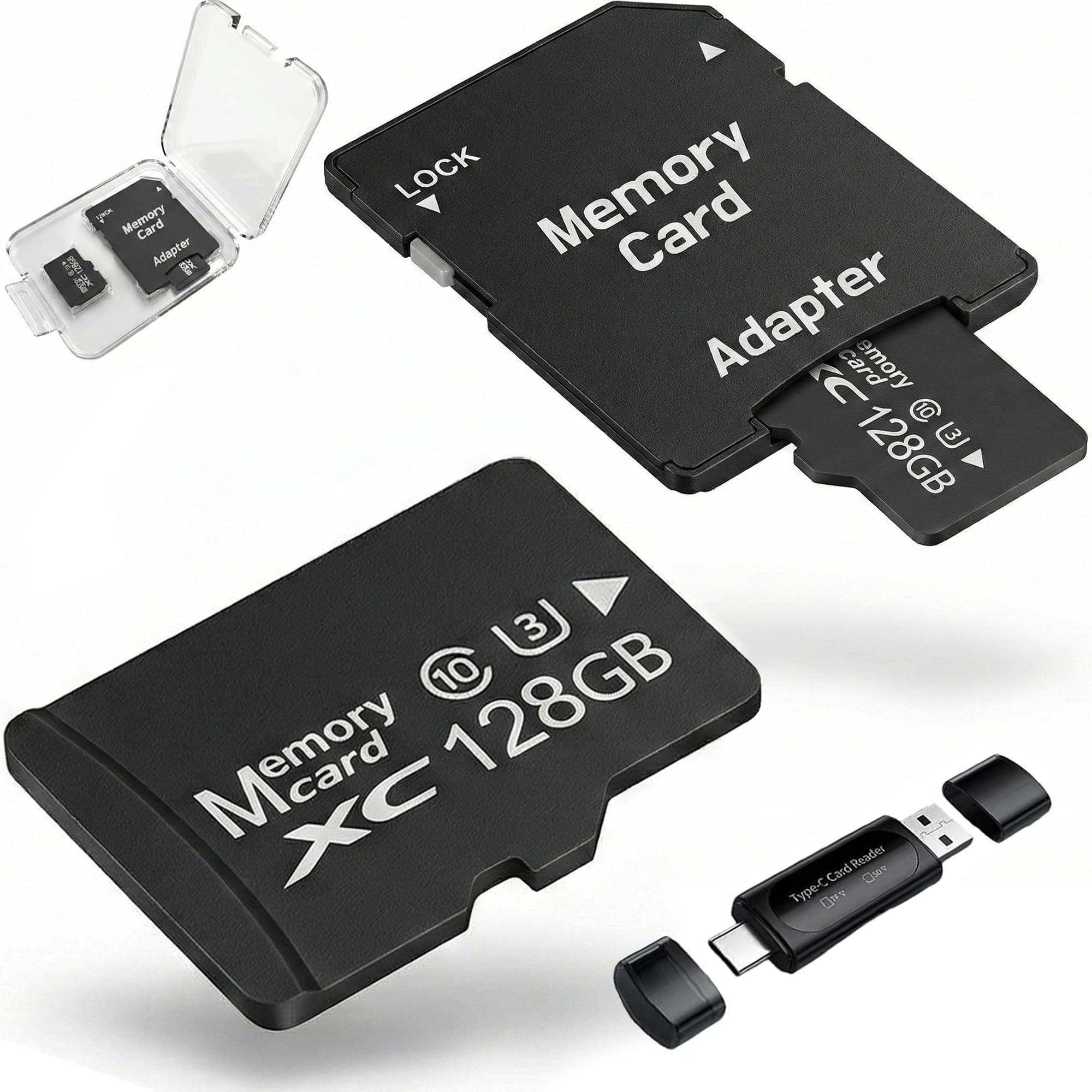 Photo 1 of 128GB 2-Pack MicroSDXC Cards A1 U3 V30 SD Adapter USB Reader High Endurance TF Card Dash Cam Security Camera 4K