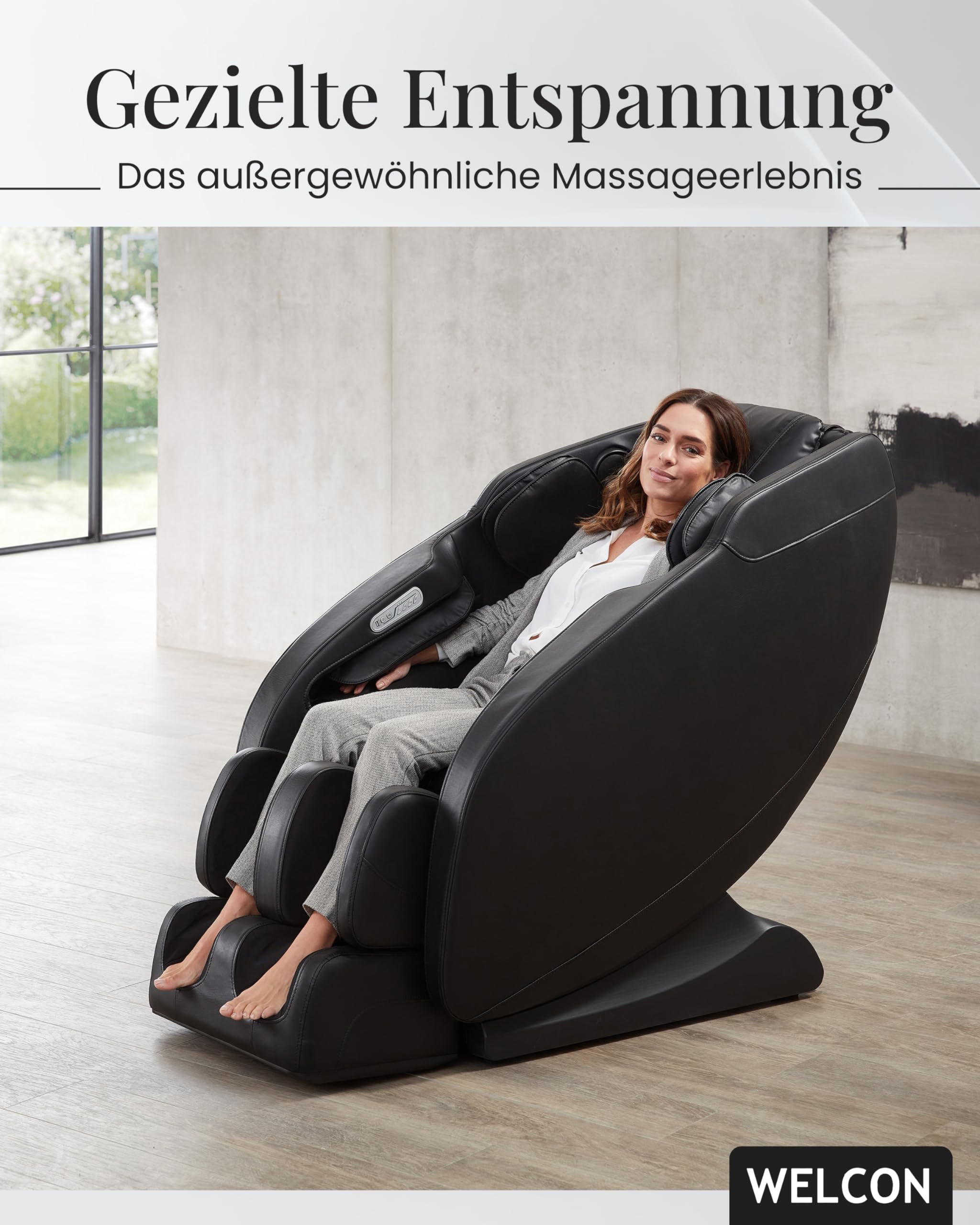 WELCON Fotel do masażu Prestige II czarny – fotel do masażu 3D z funkcją Zero Gravity, ogrzewania i 6 programami automatycznymi