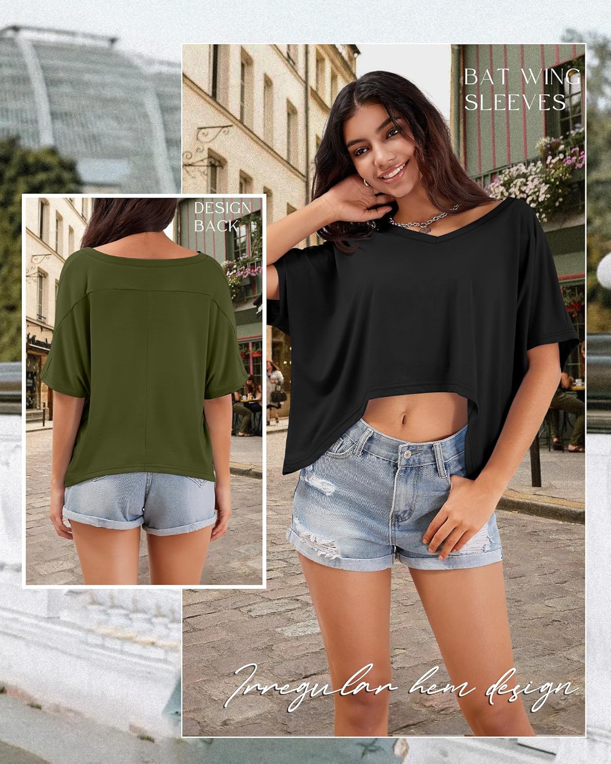 Neer 4 Pack Women's Oversized Crop T Shirts Summer V Neck Short Sleeve Tops Irregular Hem Baggy Top - Image 5