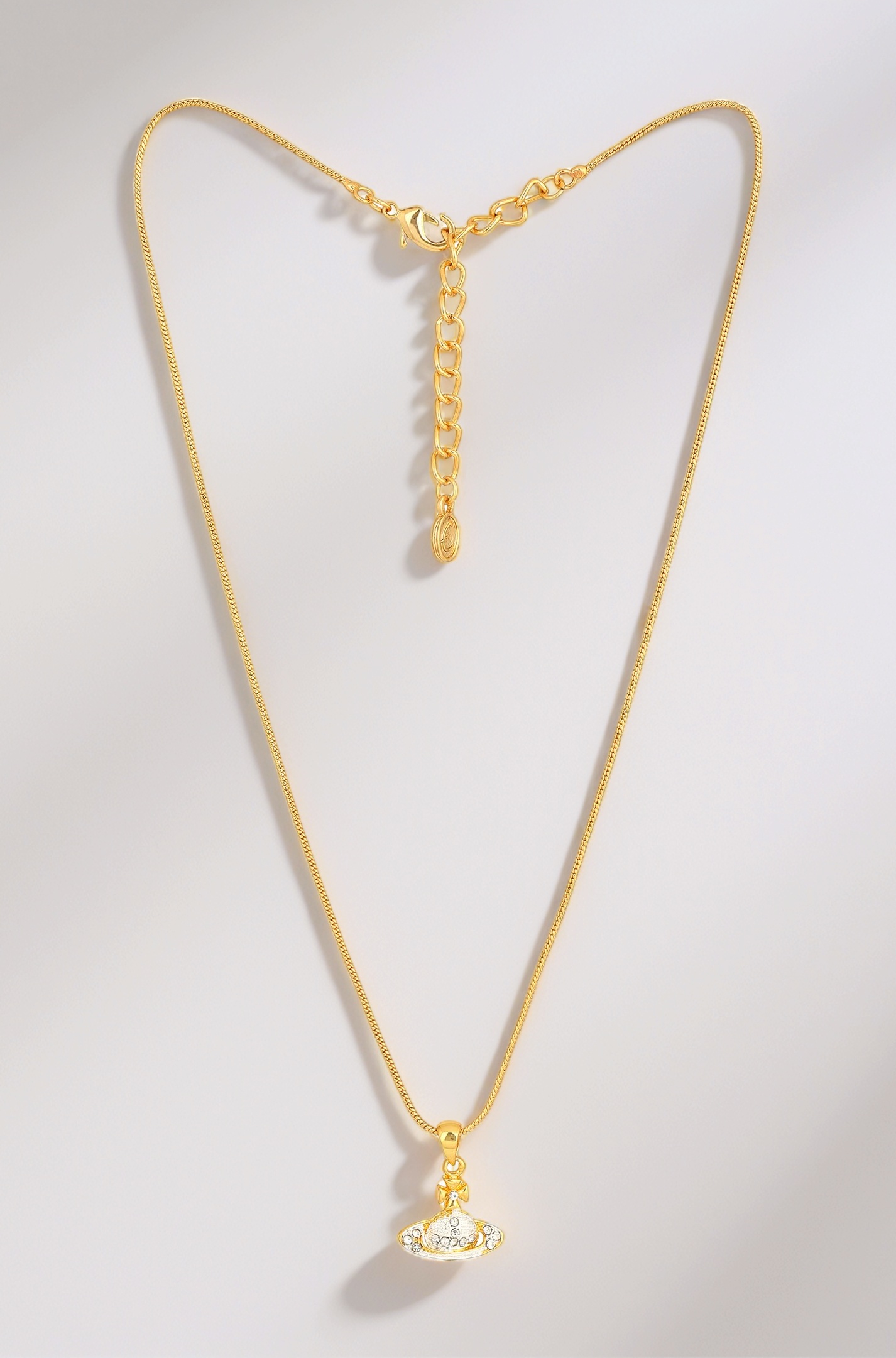 Fashion Jewellery Gold & Rhodium Plated Saturn Inspired Crystal Studded Pendant with Chain for Girls and Women-660-2TNWE PENDANT