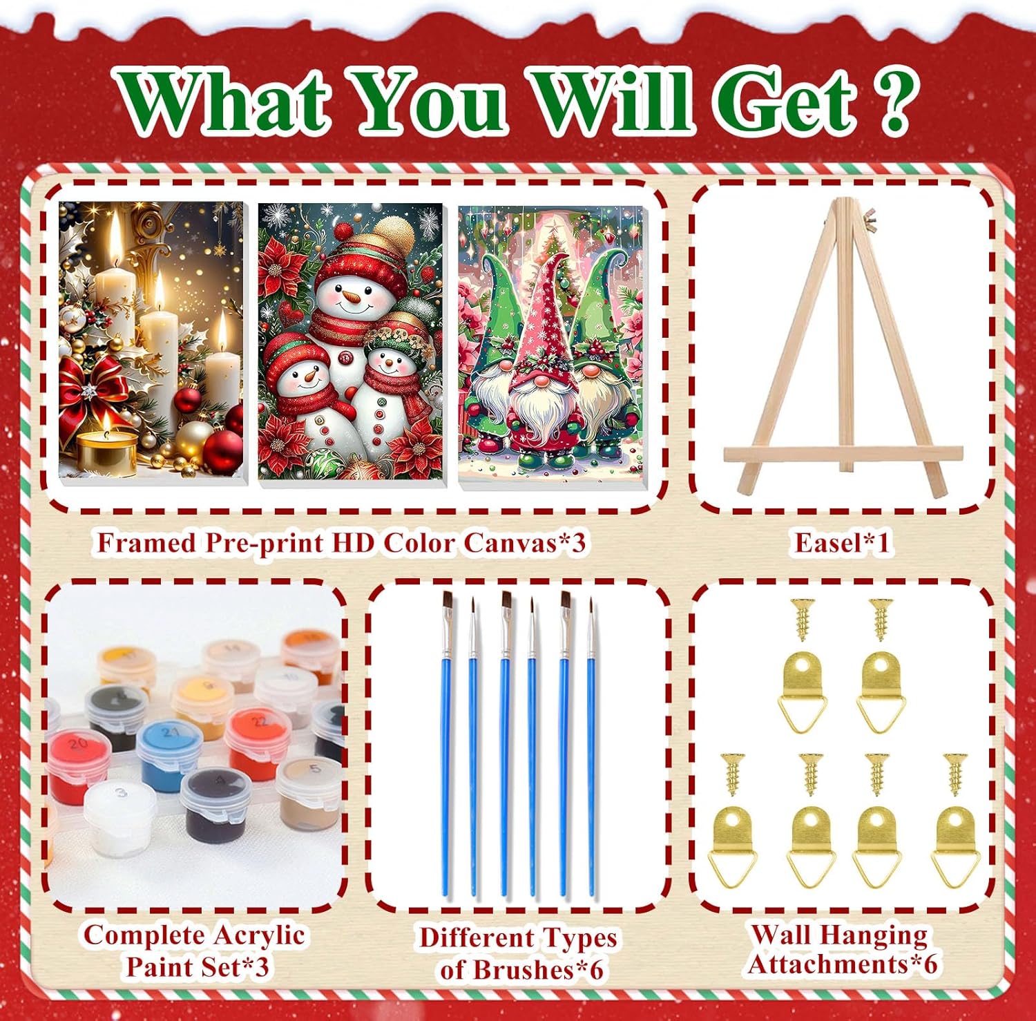 HMZephitiquc 3 Pack Christmas Paint by Number for Adults, Christmas Paint by Numbers Kit for Adults Framed with Easel, Beginner Easy DIY Crafts Home Wall Decor 8x12 in