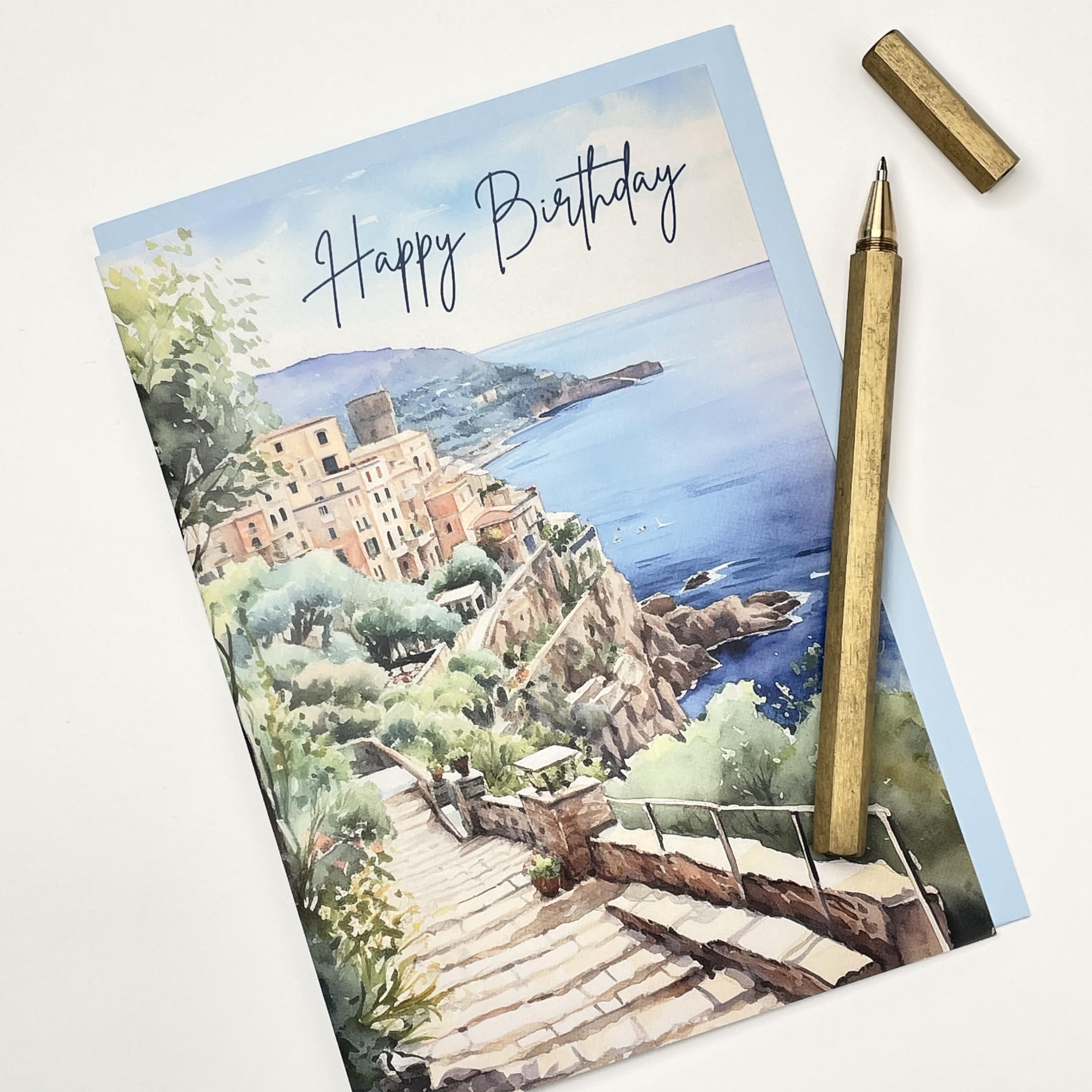 Tarjeta De Cumpleaños Old English Co. - Diseño Acuarela Costa Amalfi, Para él Y Ella