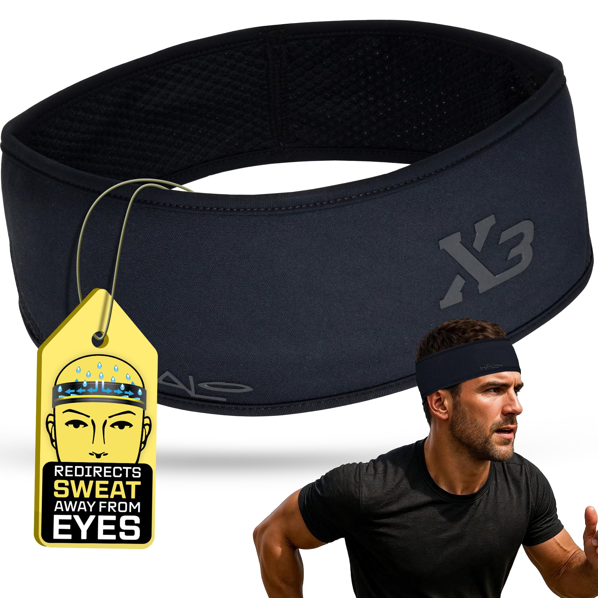 for Men X Series Sweatband for Extreme Sweating- 2 Width Sizes-3 Layers of Super Absorbing Dryline Fabric with Patented SweatSeal to Channel Sweat Away from Eyes.