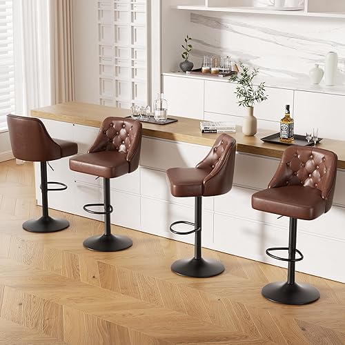 Miniatura 27 de Juego de 2 taburetes de bar, taburete de bar ajustable de altura de mostrador con respaldo, sillas de bar tapizadas de piel sintética, taburetes de