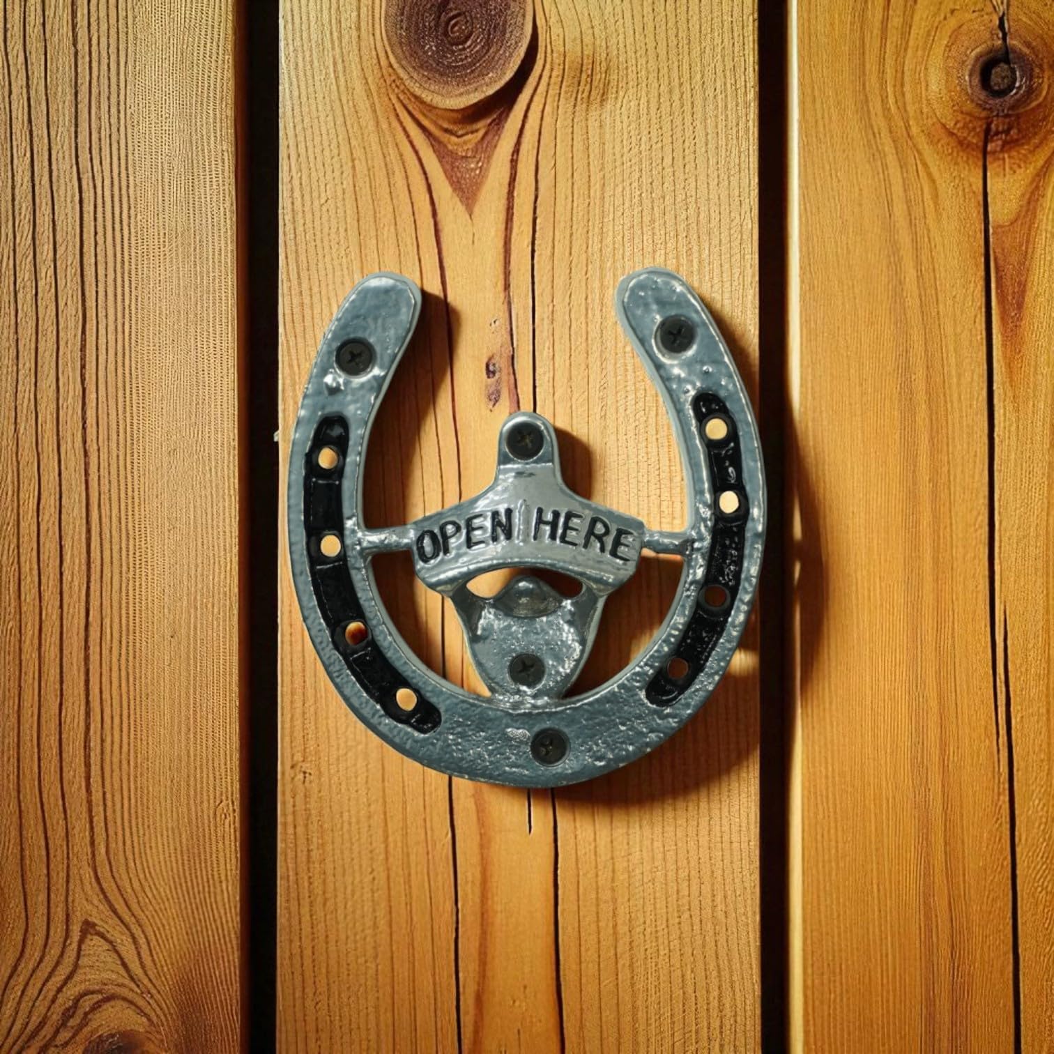 Equestrian Horseshoe Bottle Opener - Nickel Plated Cast Iron, 12x13x2.5 cm - Classic Bar Tool
