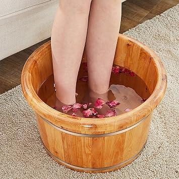 Wooden Barrel Foot Spa Wooden Foot Basin, Solid Cedar Wood Foot Basin Tub Bucket for Foot Bath, Pedicure Bowl Spa Massage Wooden Foot Tub, with Lid with Massager Friendship and Vir