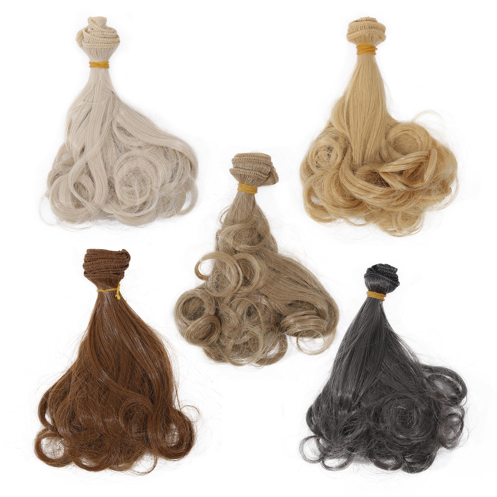 GLOBLELAND 5 Pezzi Parrucche Ricci 100 cm/40 Pollici Estensione dei Capelli per Bambola - Produzione Forniture Arte Fai Da Te Artigianato - 5 Colori
