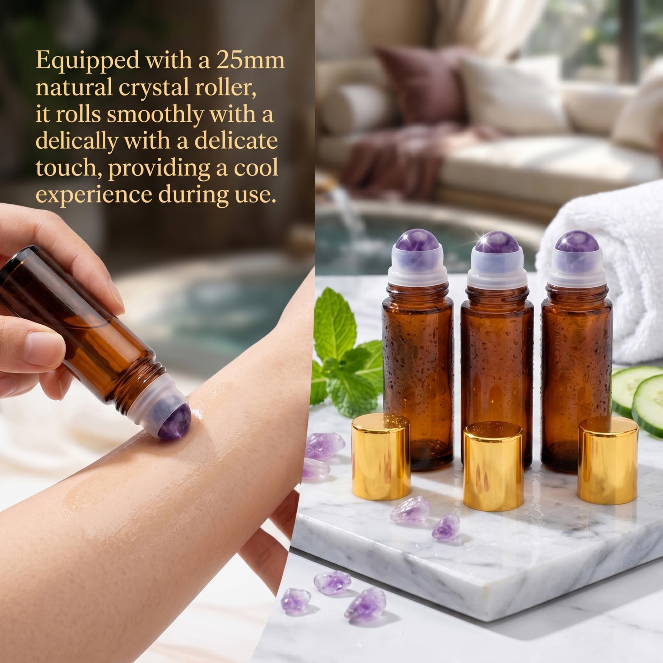 Botellas Vacías Rollerball de 50 Ml, Botella Roll on de Vidrio Ámbar con Cristal para Aceites Esenciales, Envases de Desodorante Vacío Recargables para Viajes, Blanco