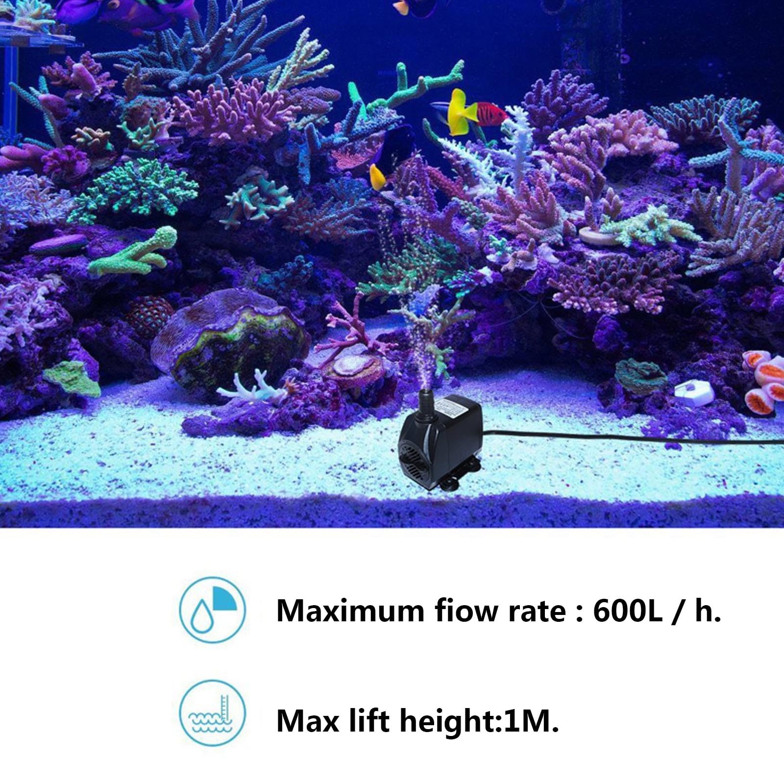 Zeer stille dompelpomp 1500 l/u voor aquariumtafelfonteinen en hydrocultuursystemen Zeer stille dompelpomp 1500 l/u voor aquariumtafelfonteinen en hydrocultuursystemen