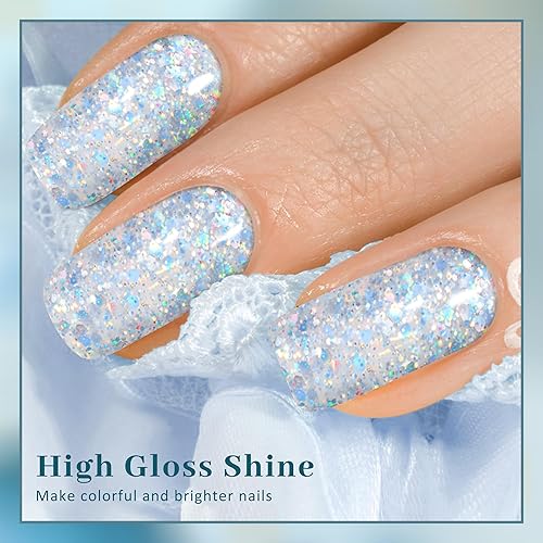 Miniatura 2 de Wenida Esmalte de uñas holográfico brillante plateado cromado con purpurina gruesa unicornio esmalte de uñas de gel para el hogar, arte de manicura